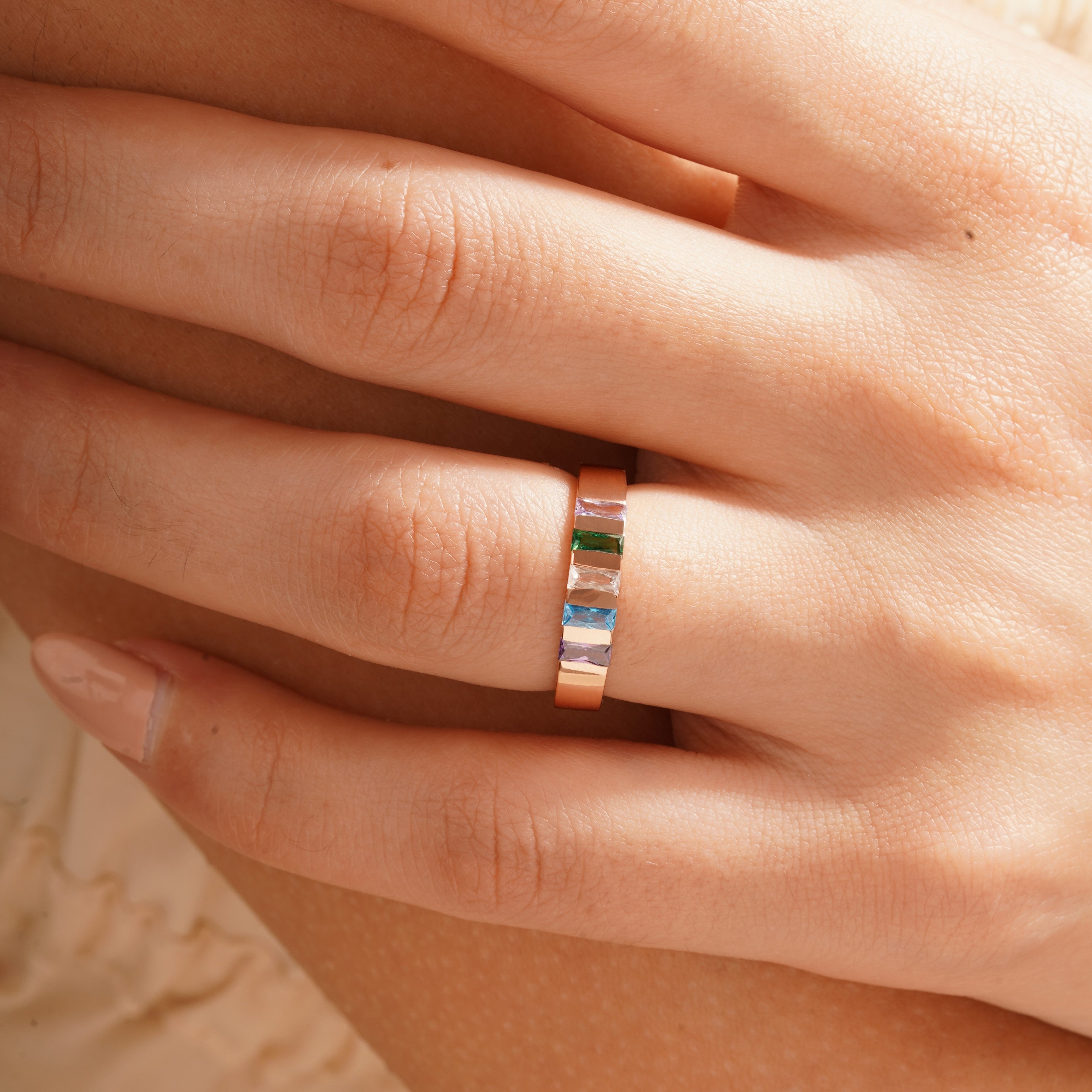Family Initial Baguette Birthstone Ring