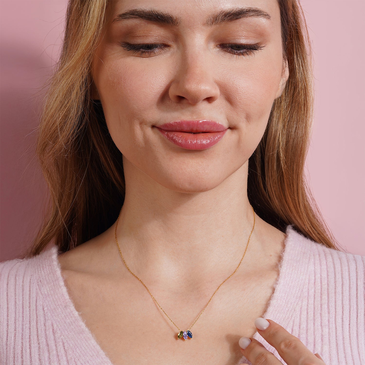 Marquise Shaped Family Birthstone Necklace