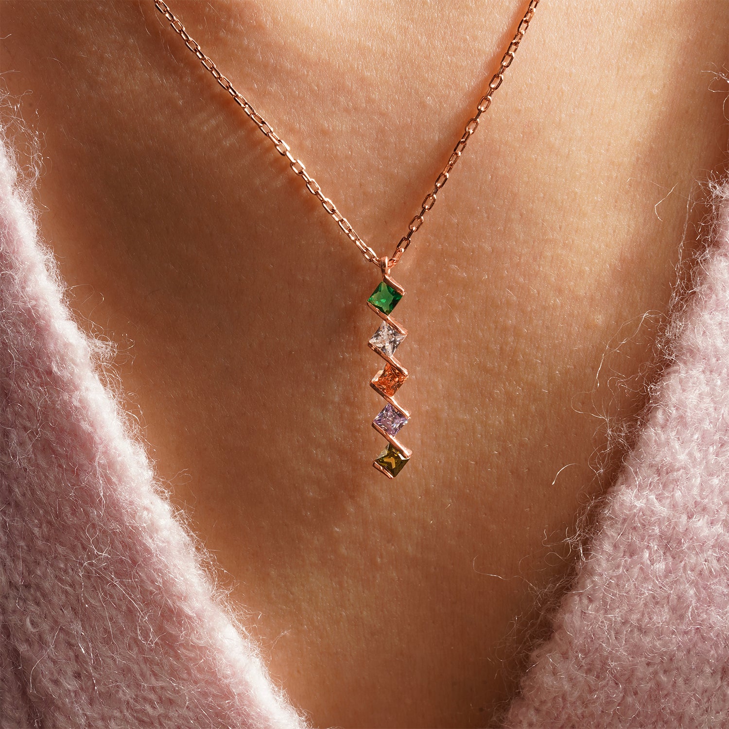 Princess Shaped Birthstone Necklace
