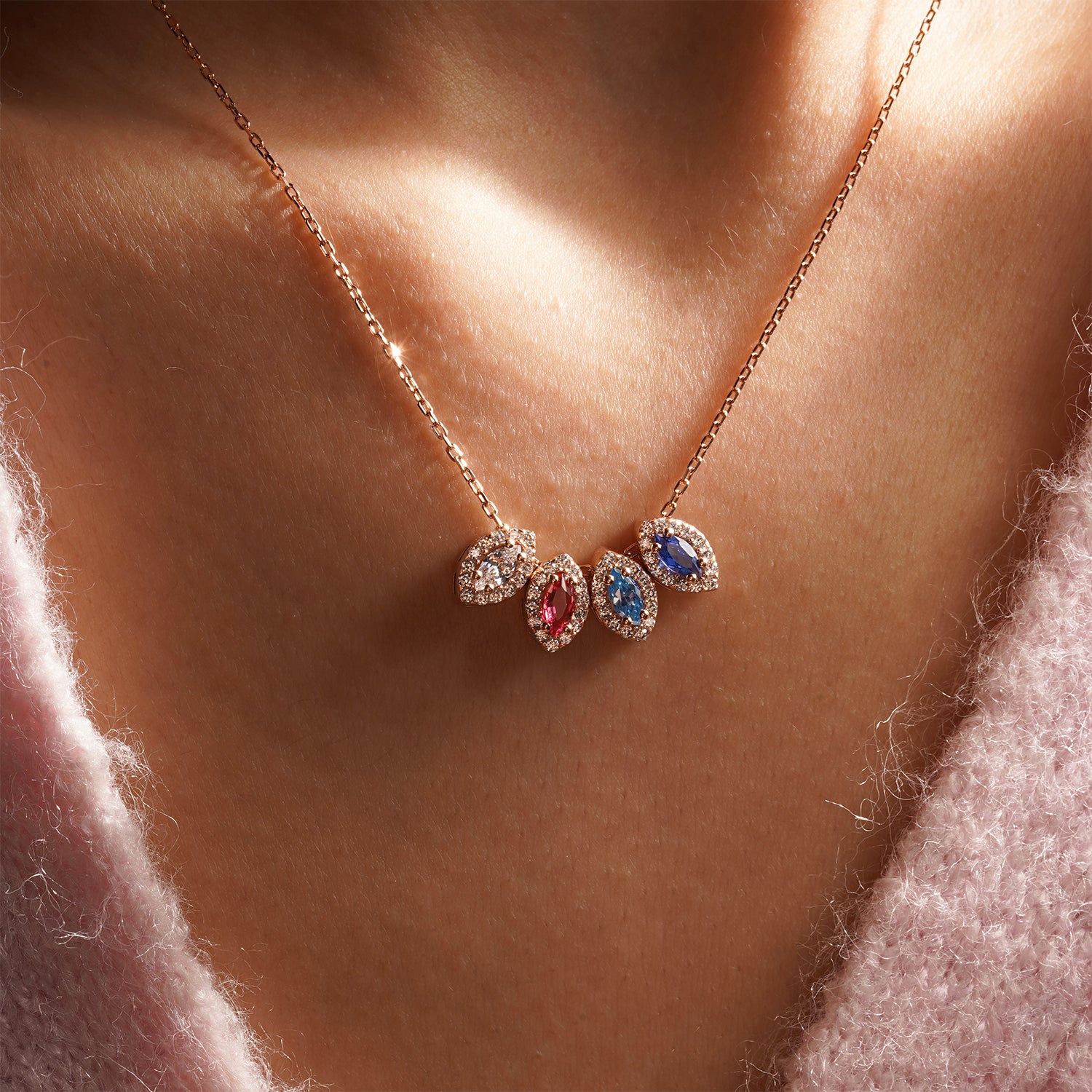 Custom Made Marquise Cut Birthstone Necklace