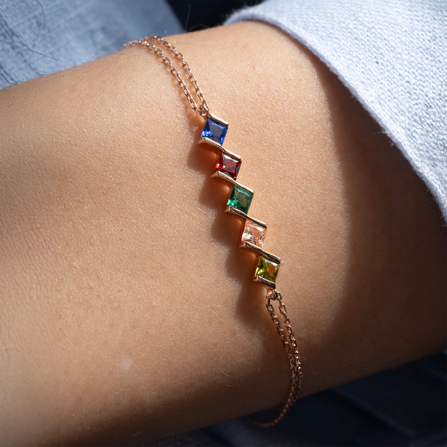 Princess Shaped Birthstone Bracelet