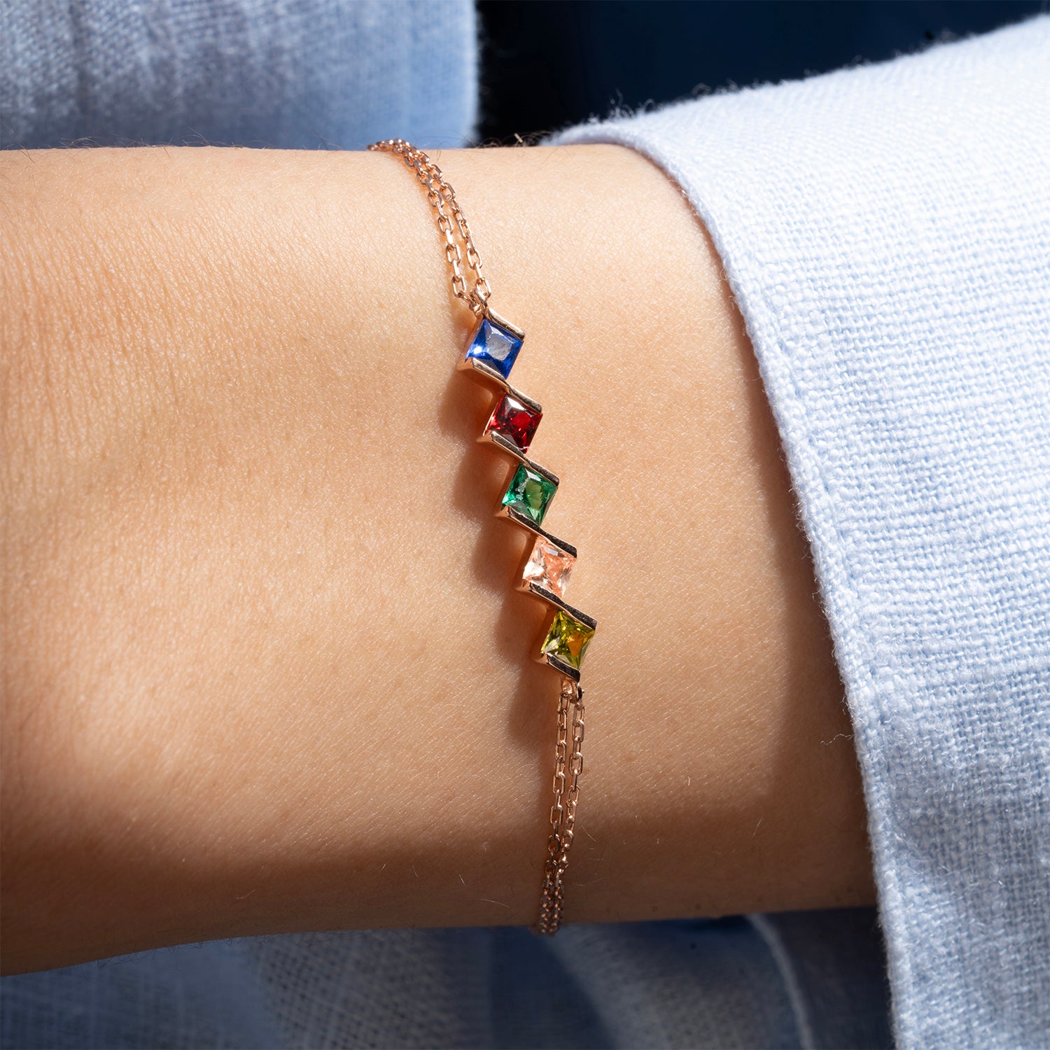 Princess Shaped Birthstone Bracelet