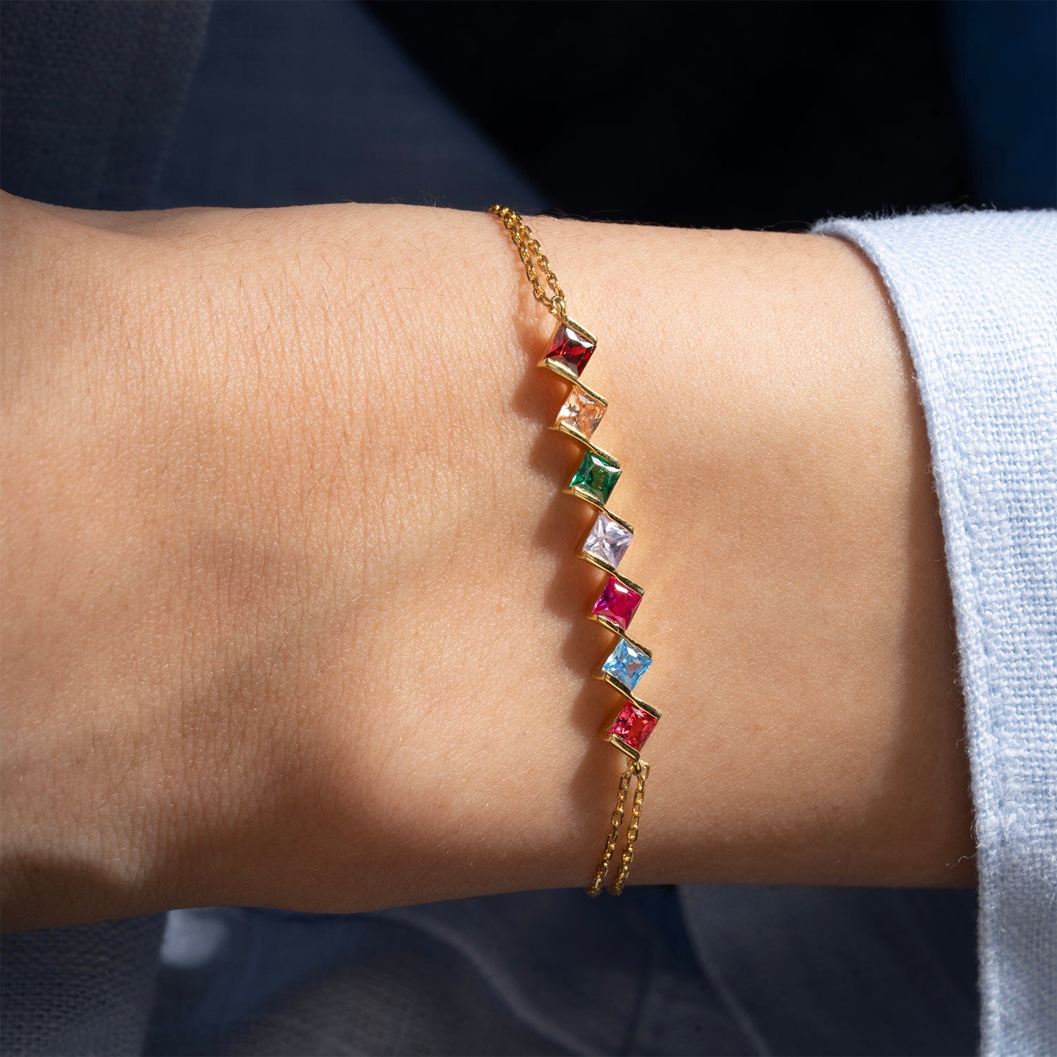 Princess Shaped Birthstone Bracelet