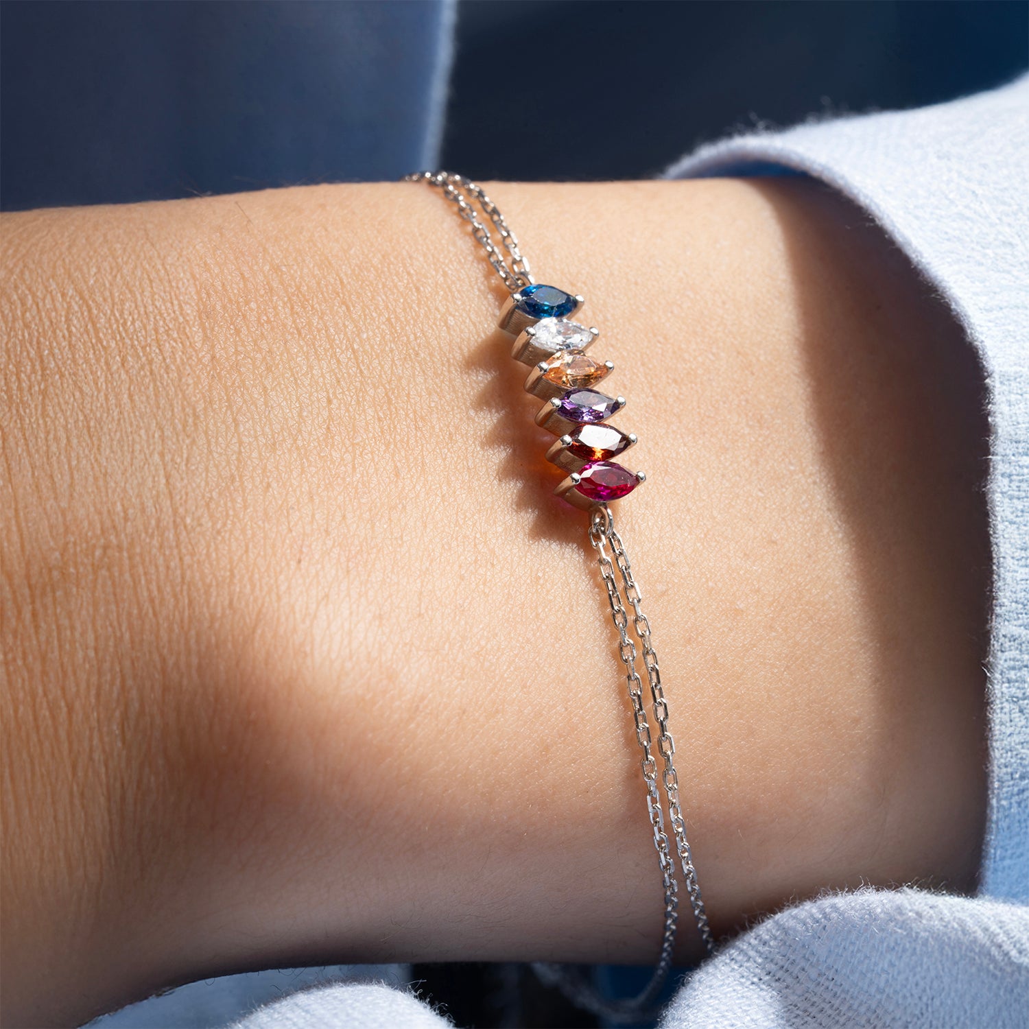 Marquise Double Chain Birthstone Bracelet