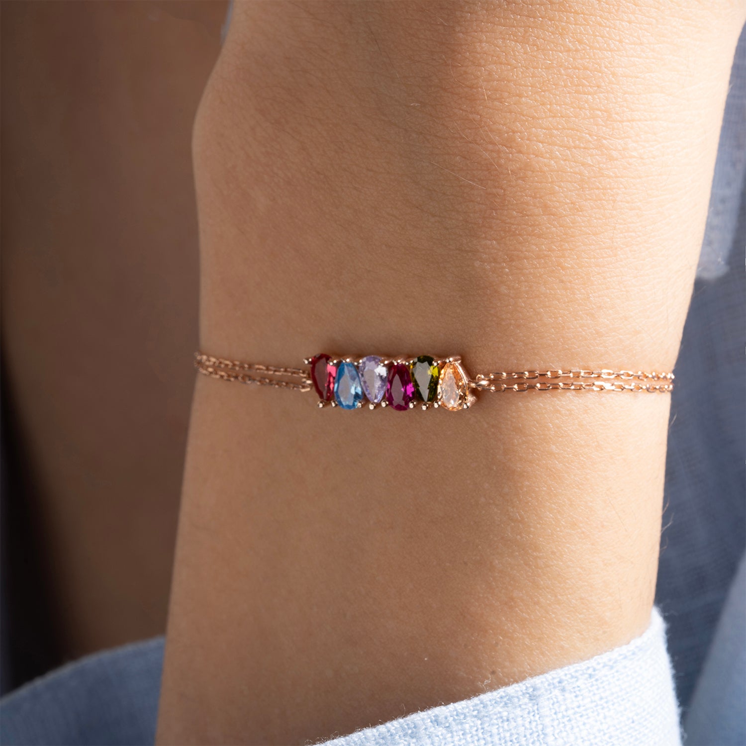 Teardrop Family Birthstone Bracelet
