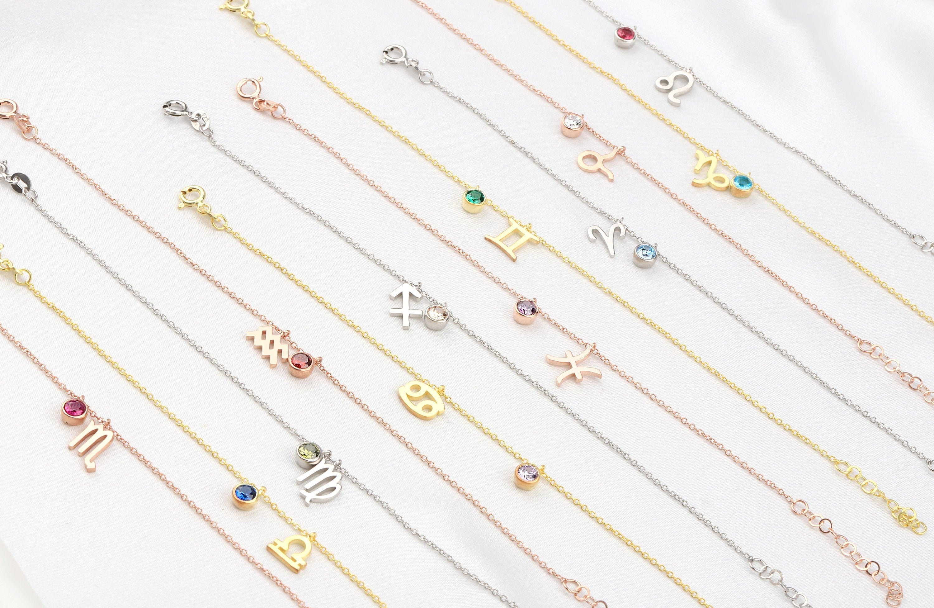 Silver Zodiac Sign Birthstone Bracelet, Gold Zodiac Birthstone Charm Bracelet, Personalized Gifts, Custom Made Jewelry, Gift For Mothers Day