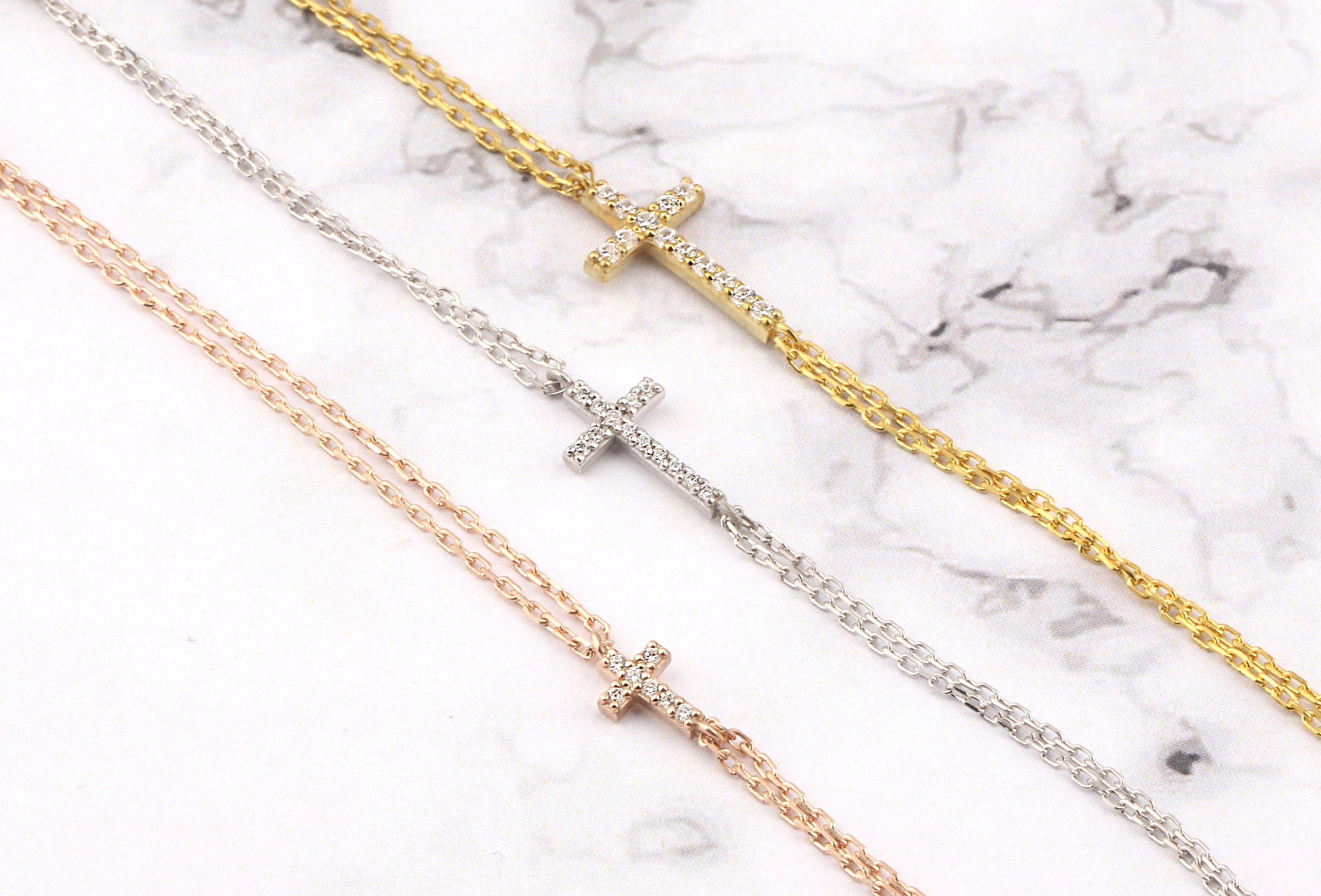 Silver Zircon Diamond Cross Bracelets, Birthday Gifts For Daughter, 14K Gold Cross Bracelet, Graduation Gift For Her, Gift For Mothers Day