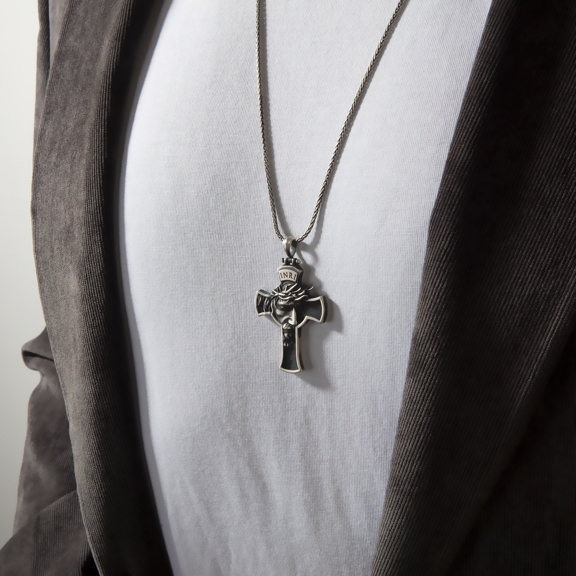 Sterling Silver Cross Necklace For Men, Jesus Crucifix Pendant, Birthday Gift For Boyfriend, Religious Jewelry, Unique Gift For Father's Day