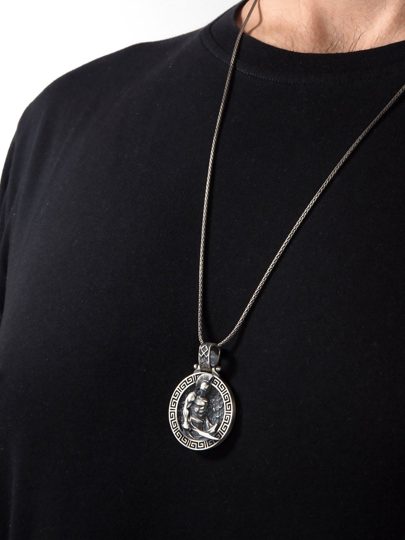 Silver Spartan Necklace, Greek Spartan Warrior Necklace, Leonidas Pendant, Gift For Husband, Necklace For Men, Unique Gift For Father's Day