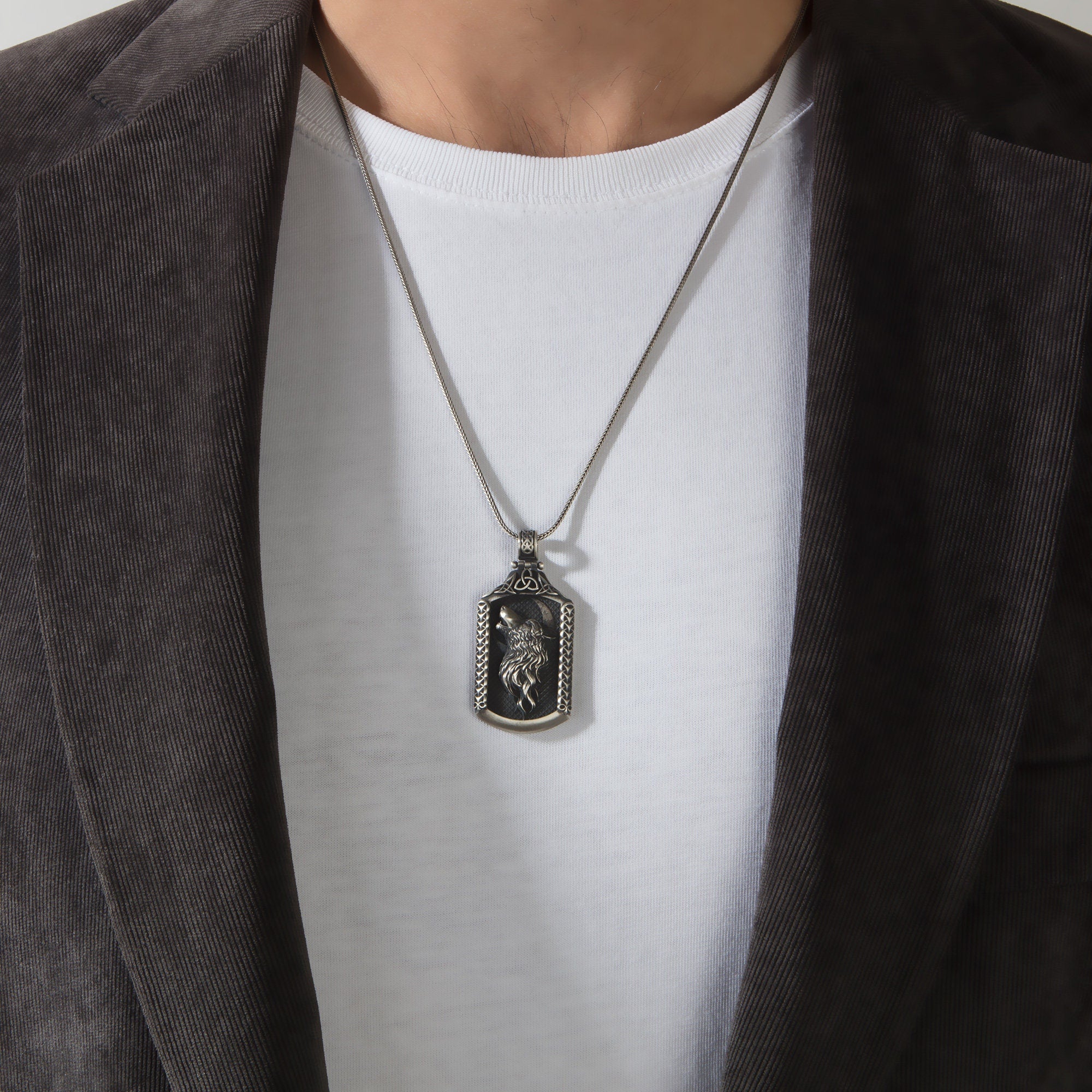 Sterling Silver Wolf Necklace, Wolf Necklace For Man, Wolf Head Pendant, Silver Jewelry For Men, Fathers Gift, Unique Gift For Father's Day