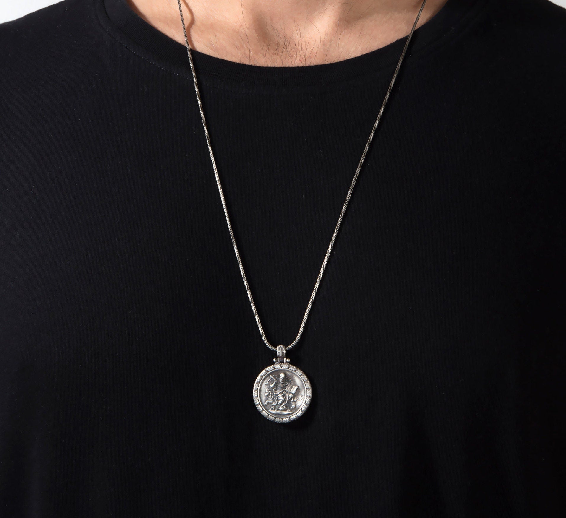 Silver Saint Mark Necklace, Christian Man Jewelry, Saint Mark Pendants, Saint Mark Medallion, Religious Gifts, Unique Gift For Father's Day