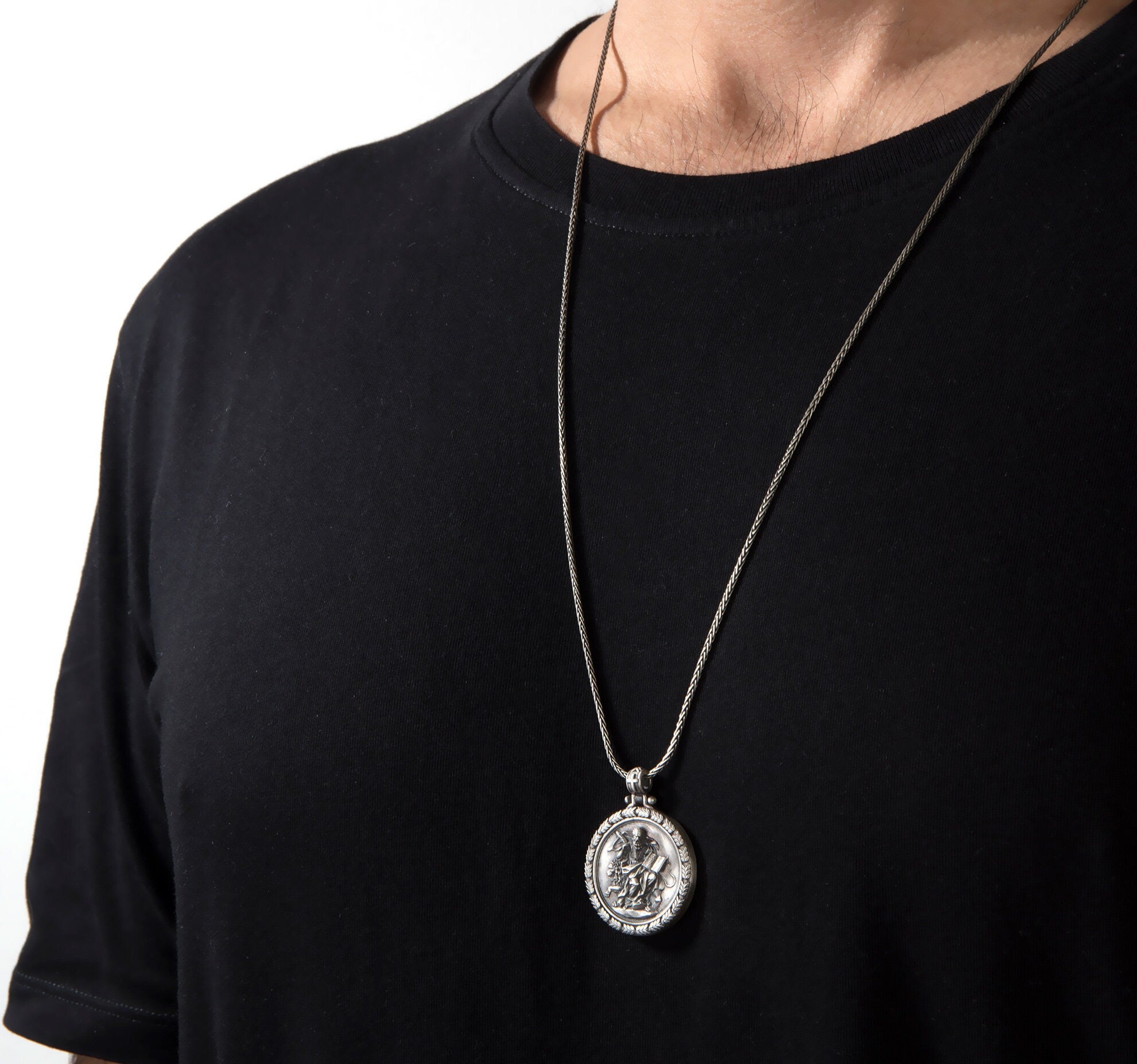 Silver Saint Mark Necklace, Christian Man Jewelry, Saint Mark Pendants, Saint Mark Medallion, Religious Gifts, Unique Gift For Father's Day
