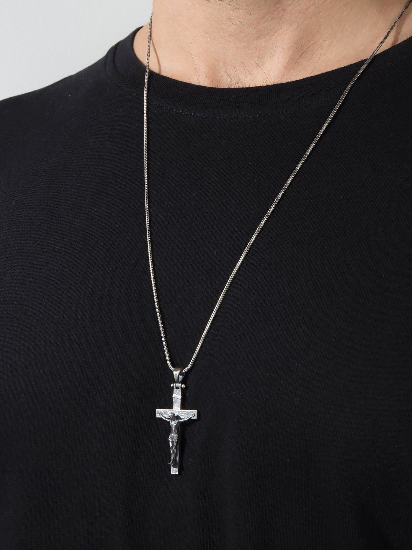 Sterling Silver Cross Necklaces, Jesus Crucifix Pendants, Unisex Religious Jewelry, Birthday Gift For Father's, Unique Gift For Father's Day