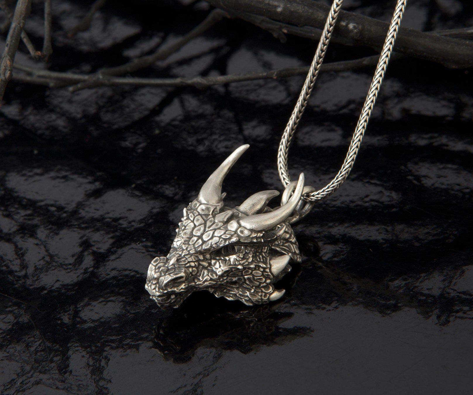 Unique Dragon Necklace, Solid Silver Dragon Pendant, Dragon Head Necklace, Jewelry For Man, Necklace For Mens, Unique Gift For Father's Day
