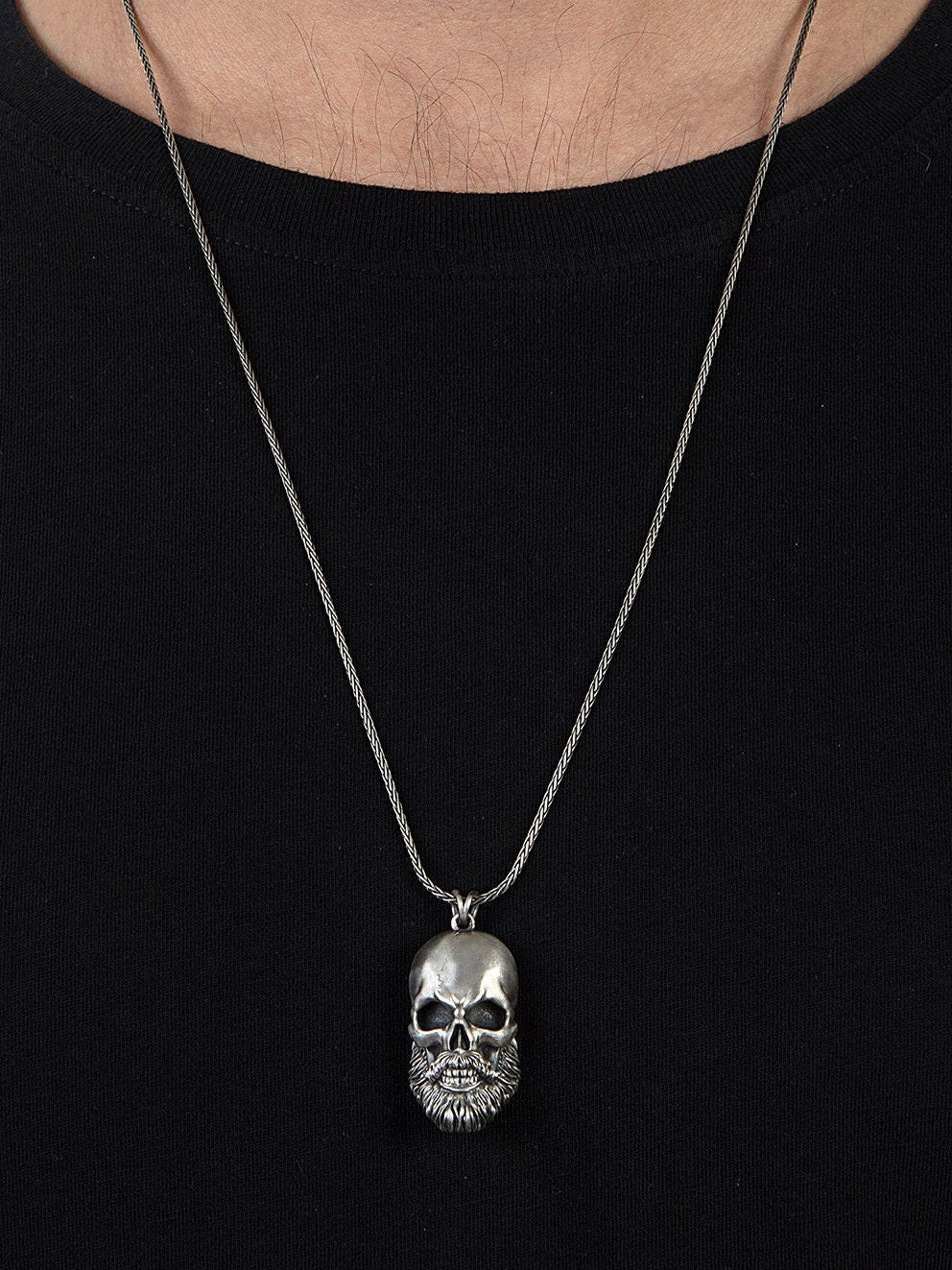 Solid Silver Skull Necklaces, Skull Pendants With Chain, Silver Jewelry For Men's, Skull Necklace For Bikers, Unique Gift For Father's Day
