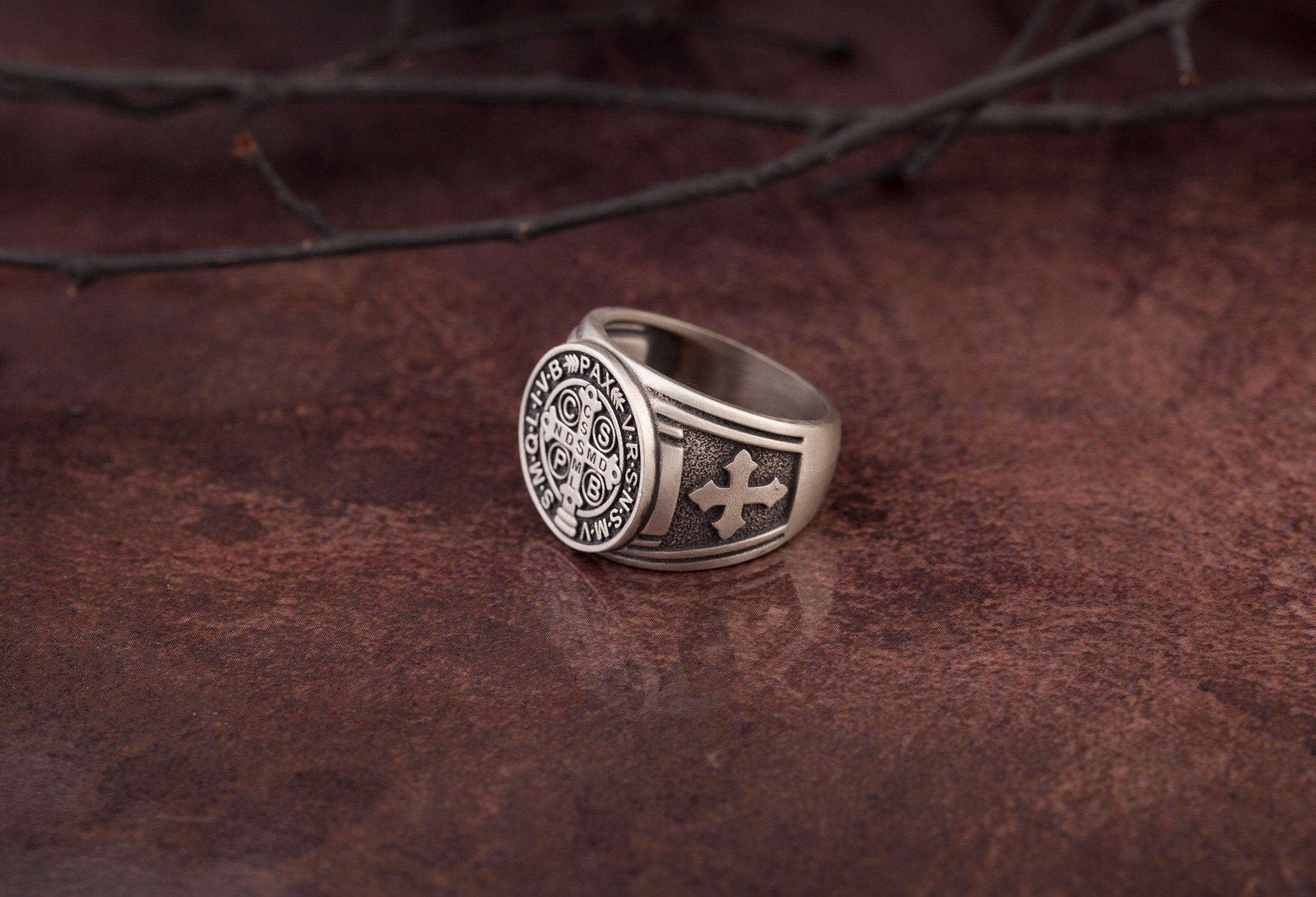 St Benedict Medal Jewelry Cross Ring, Silver Signet Mens Ring, Mens Religious Accessory, St Benedict Ring, Ring For Men, Christian Gift Ring