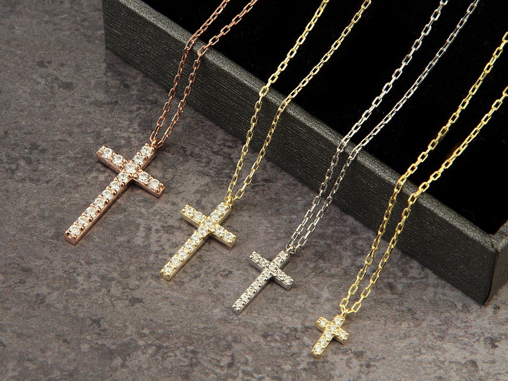 Zircon Diamond Cross Necklace For Women, Gift For Mothers, 14K Gold Cross Necklace, Birthday Gift, Religious Jewelry, Gift For Mothers Day