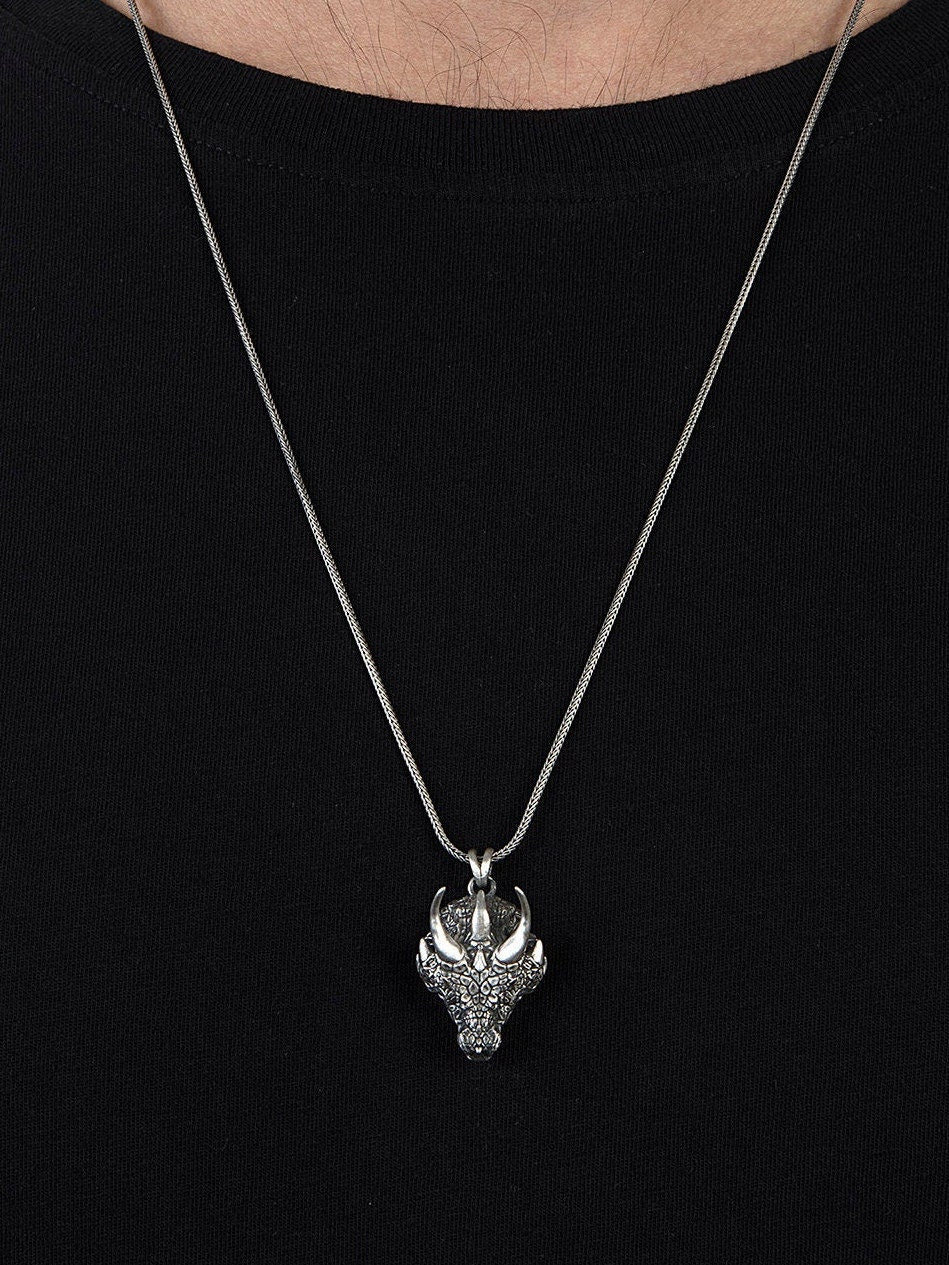 Unique Dragon Necklace, Solid Silver Dragon Pendant, Dragon Head Necklace, Jewelry For Man, Necklace For Mens, Unique Gift For Father's Day