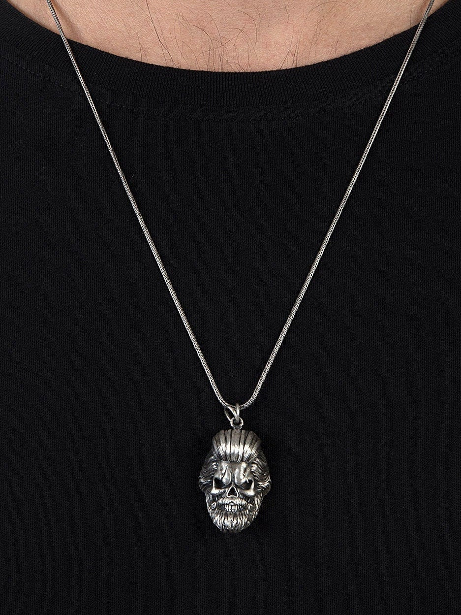 Solid Silver Skull Necklace, Skull Pendant, Bikers Jewelry, Gift For Father's, Handmade Gothic Skull Necklace, Unique Gift For Father's Day