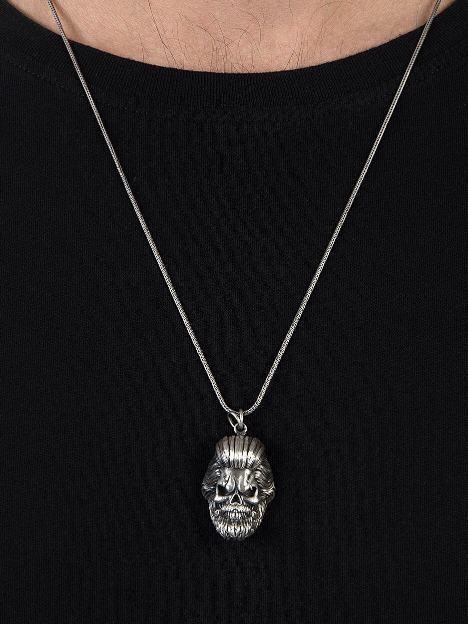 Solid Silver Skull Necklace, Skull Pendant, Bikers Jewelry, Gift For Father's, Handmade Gothic Skull Necklace, Meaningful Father's Day Gifts