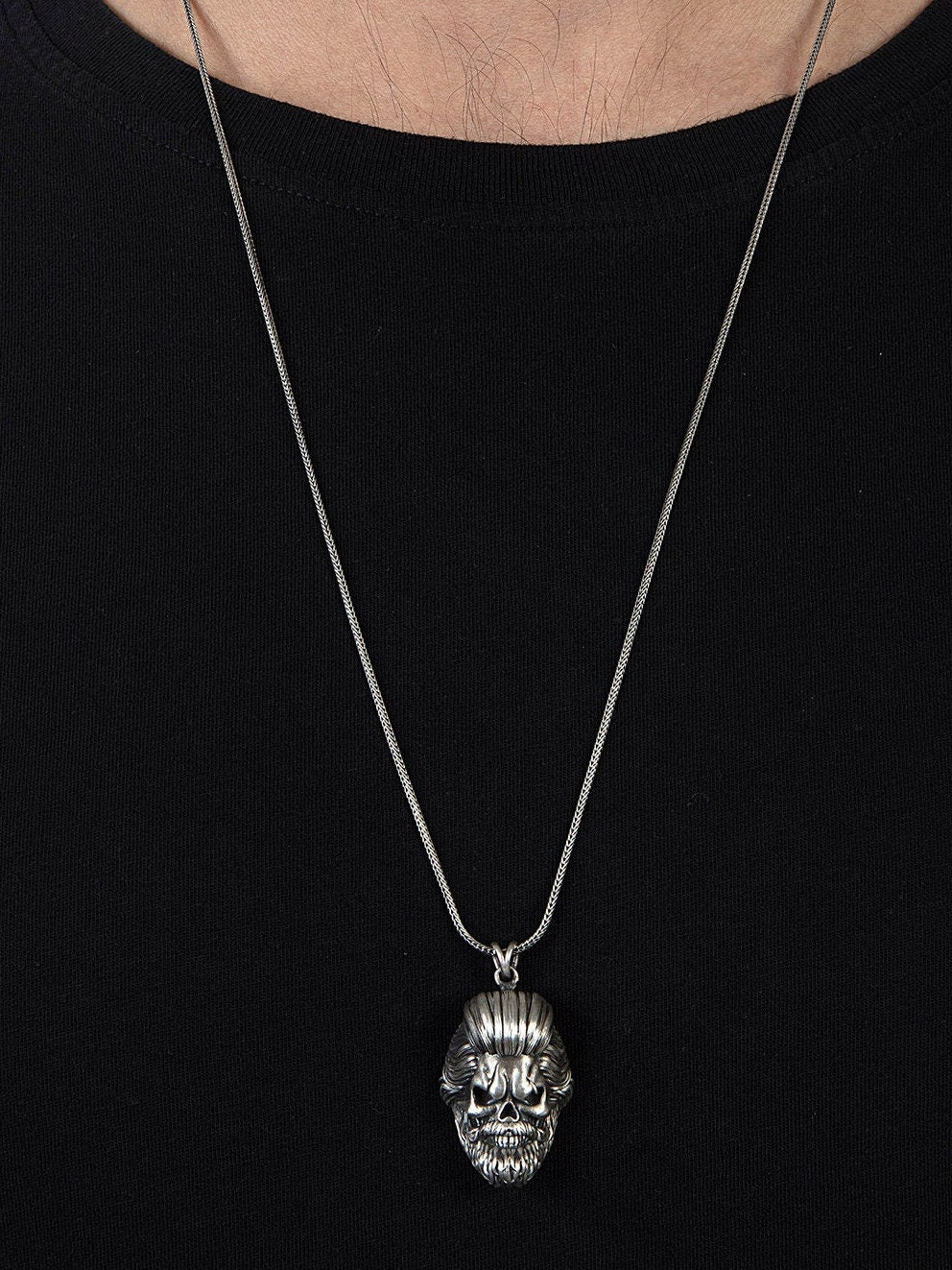 Solid Silver Skull Necklace, Skull Pendant, Bikers Jewelry, Gift For Father's, Handmade Gothic Skull Necklace, Meaningful Father's Day Gifts