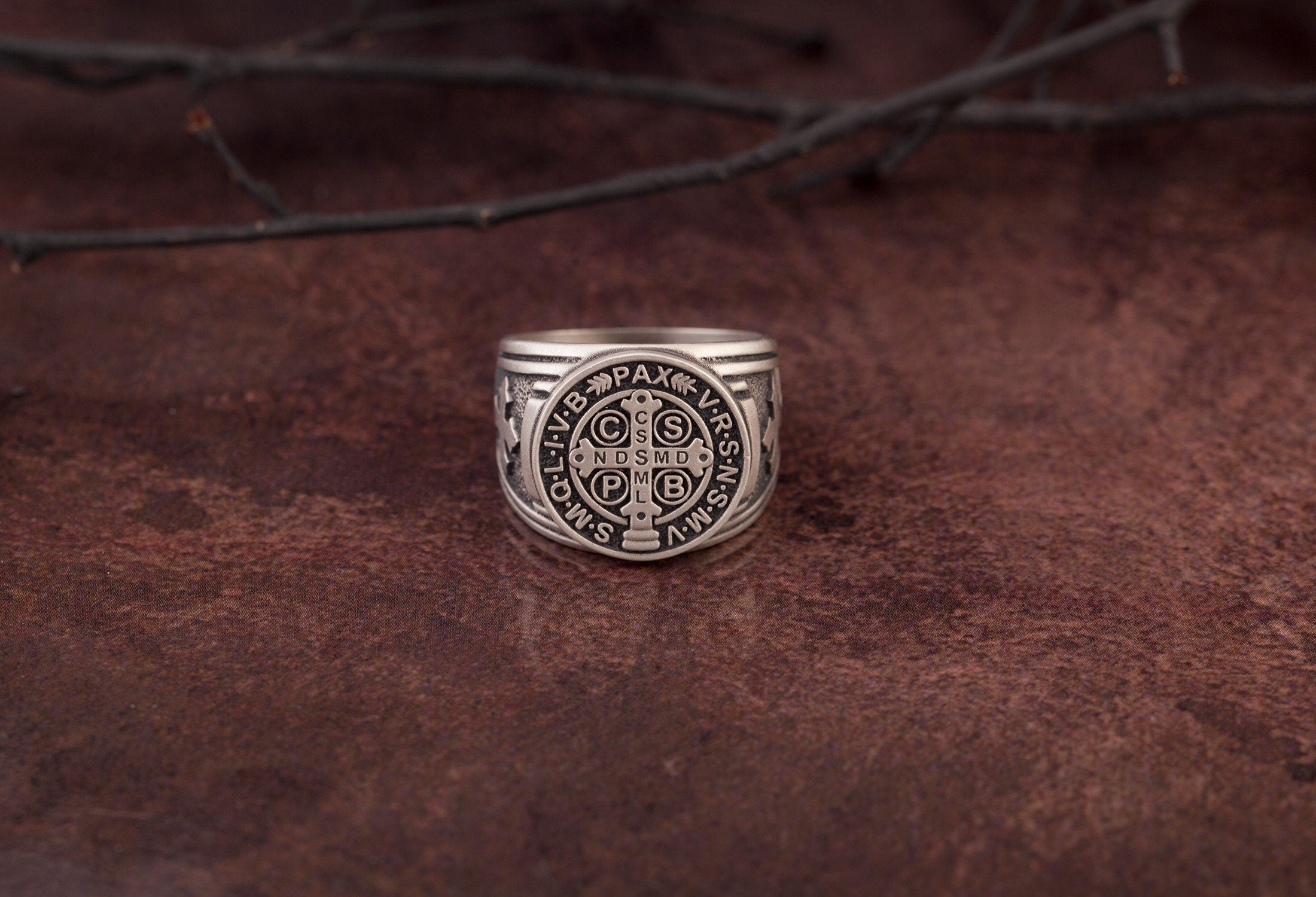 St Benedict Medal Jewelry Cross Ring, Silver Signet Mens Ring, Mens Religious Accessory, St Benedict Ring, Ring For Men, Christian Gift Ring
