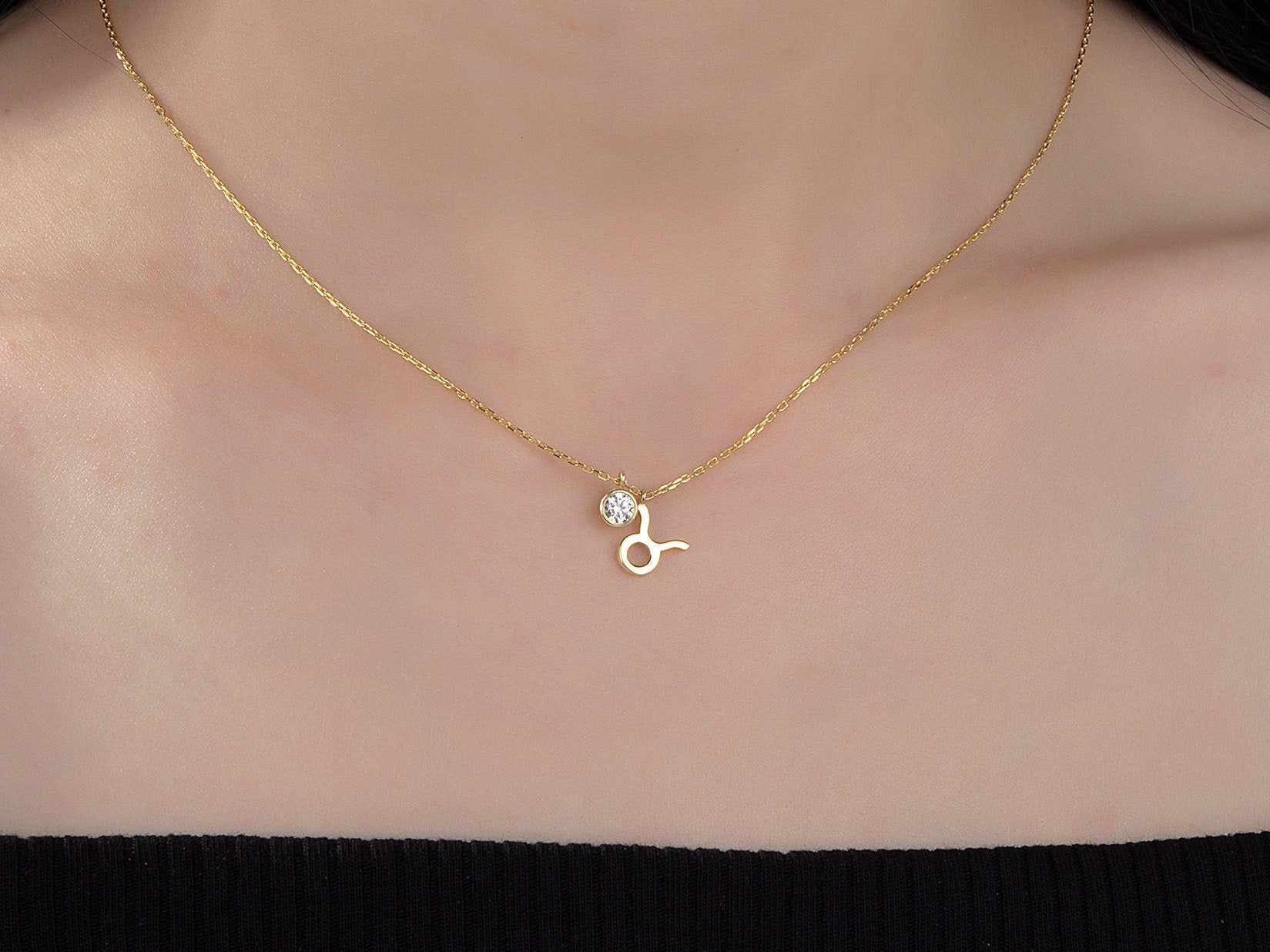 Silver Zodiac Charm Birthstone Necklace, 14K Gold Zodiac Pendant, Custom Made Birthday Gift, Zodiac Birthstone Jewelry, Gift For Mothers Day