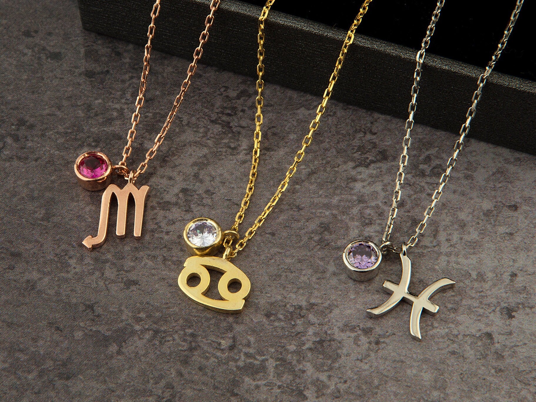 Silver Zodiac Charm Birthstone Necklace, 14K Gold Zodiac Pendant, Custom Made Birthday Gift, Zodiac Birthstone Jewelry, Gift For Mothers Day