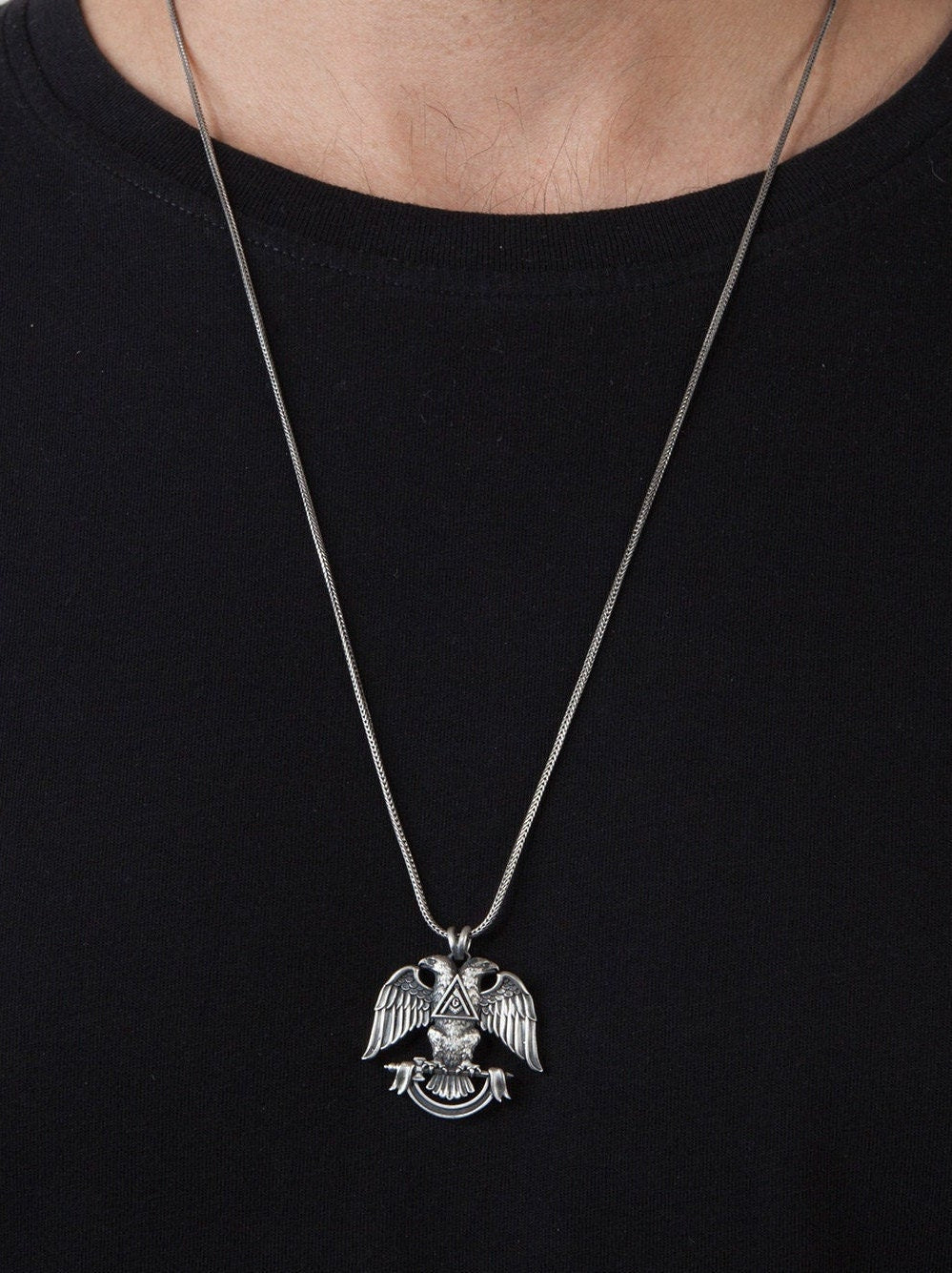 Silver Masonic Pendant, Masonic Jewelry, Freemason Necklace, Gift For Mason Mens, Double Headed Eagle Pendant, Unique Gift For Father's Day