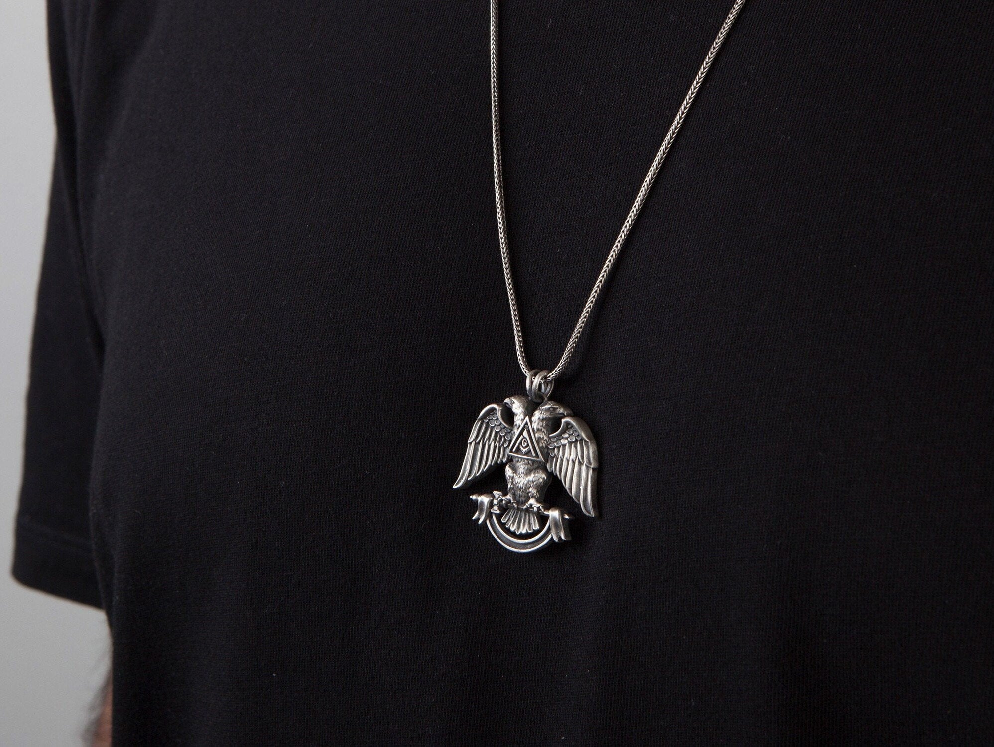 Silver Masonic Pendant, Masonic Jewelry, Freemason Necklace, Gift For Mason Mens, Double Headed Eagle Pendant, Unique Gift For Father's Day