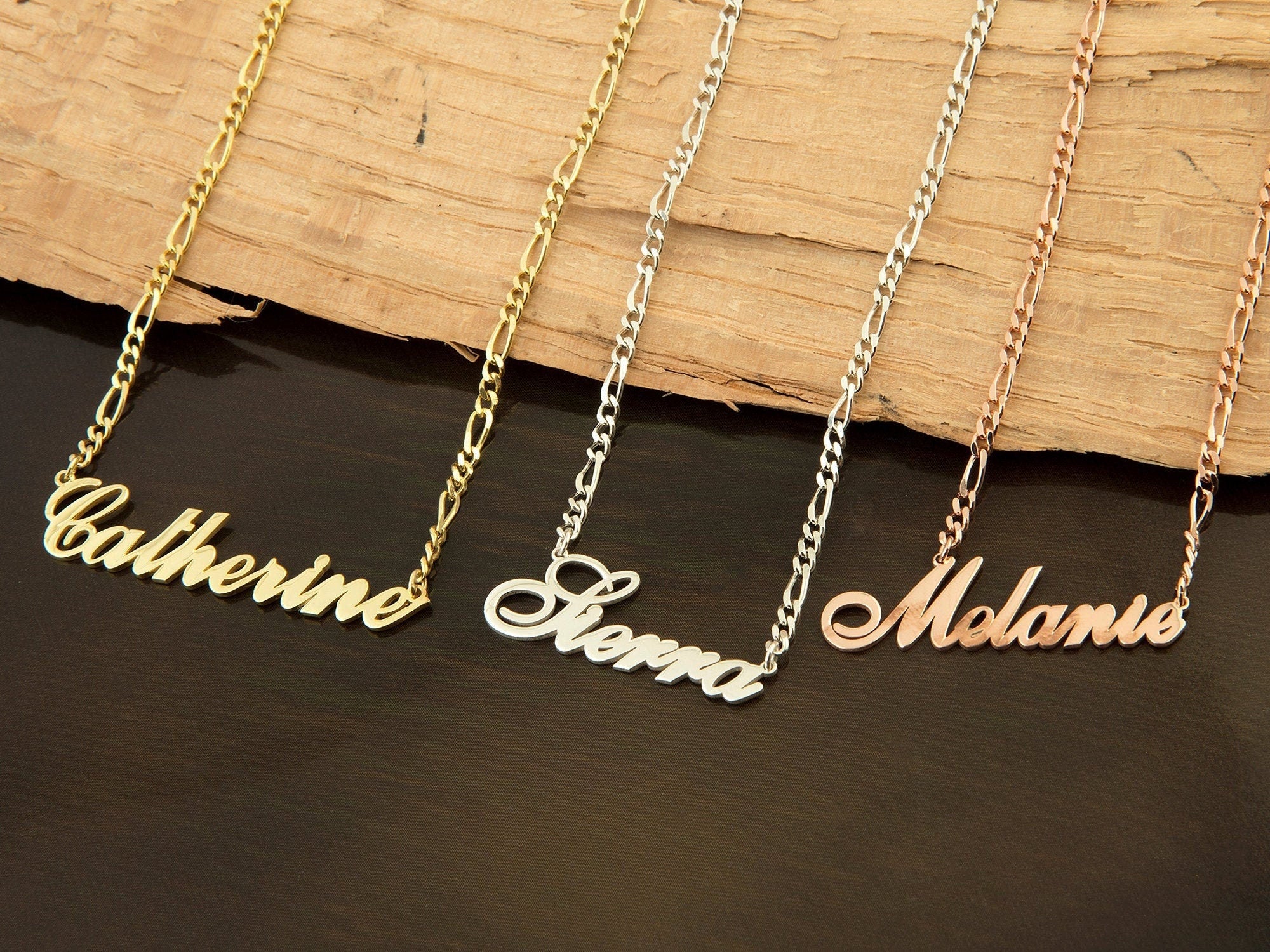 Silver Name Necklace With Figaro Chain, Gifts For Mothers, 14K Gold Custom Name Necklace, Birthday Gifts For Grandma, Gift For Mothers Day