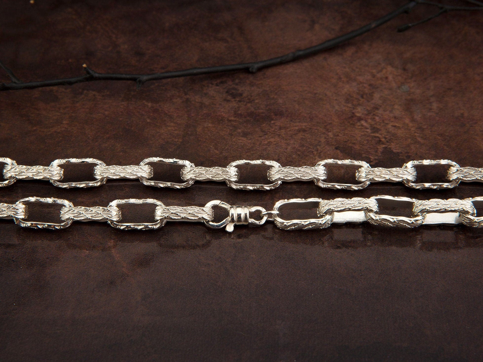 Sterling Silver Chunky Chain, Handmade Chain Necklace For Man, Jewelry Gift For Men, Patterned Chain Necklace, Unique Gift For Father's Day