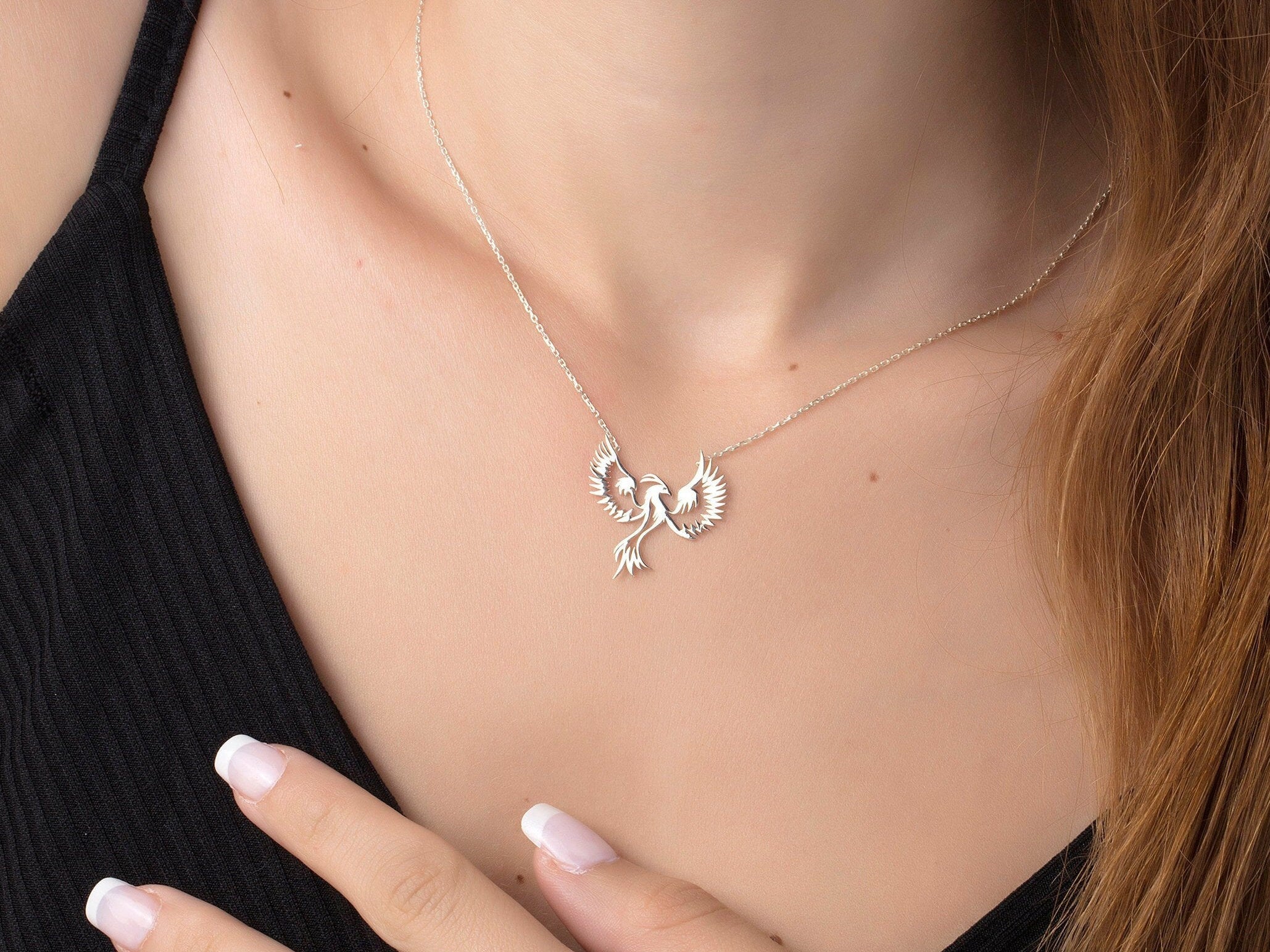 Silver Phoenix Firebird Necklace, Birthday Gifts, 14K Gold Phoenix Pendant, Gift For Mothers, Simurgh Bird Necklaces, Gift For Mothers Day