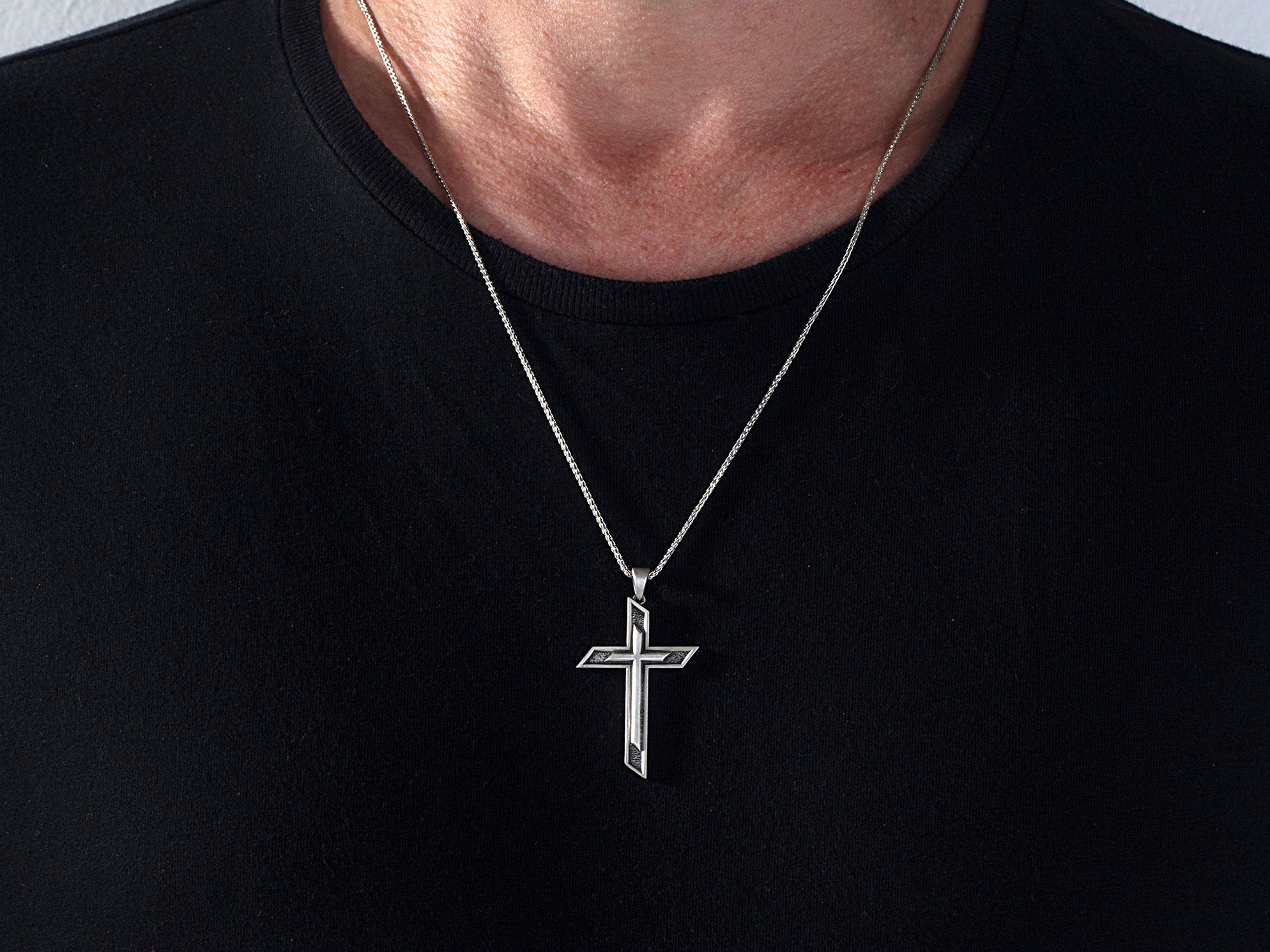 Sterling Silver Cross Necklaces For Men, Jesus Crucifix Pendants, Cross Necklaces For Women, Religious Jewelry, Unique Gift For Father's Day