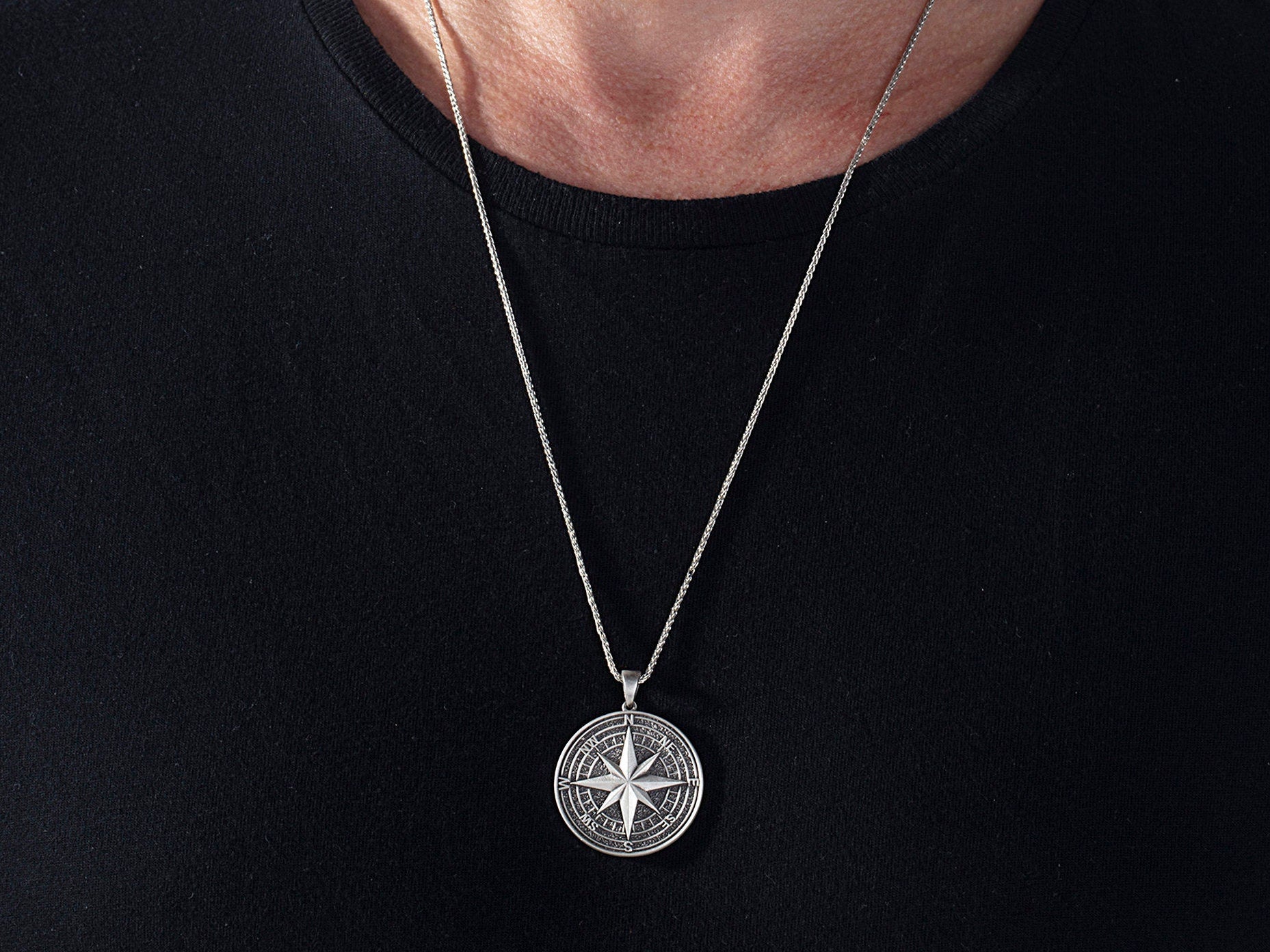 Sterling Silver Compass Necklace For Men, North Star Compass Necklaces, Gift For Sailor Men, Personalized Gift, Unique Gift For Father's Day