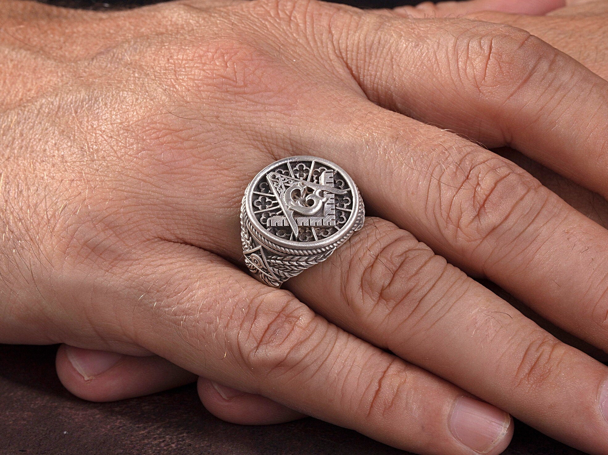 Sterling Silver Signet Master Mason Rings, Masonic Jewelry, Mason Engraved Ring, Freemason Statement Men Ring, Unique Gift For Father's Day