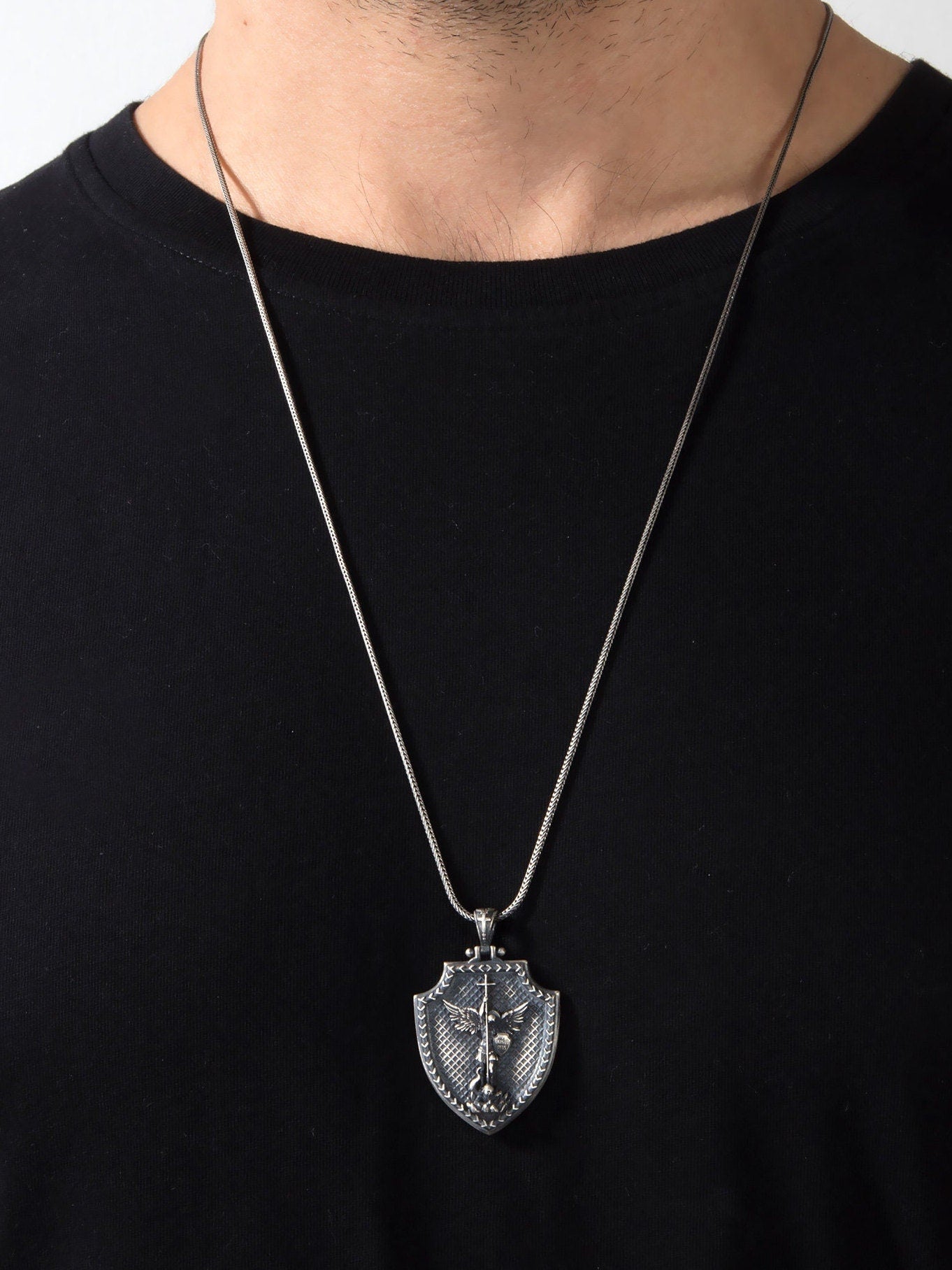 Silver Saint Michael Necklace, Archangel Michael Protects Us Necklace, Unisex Religious Jewelry, Birthday Gifts,