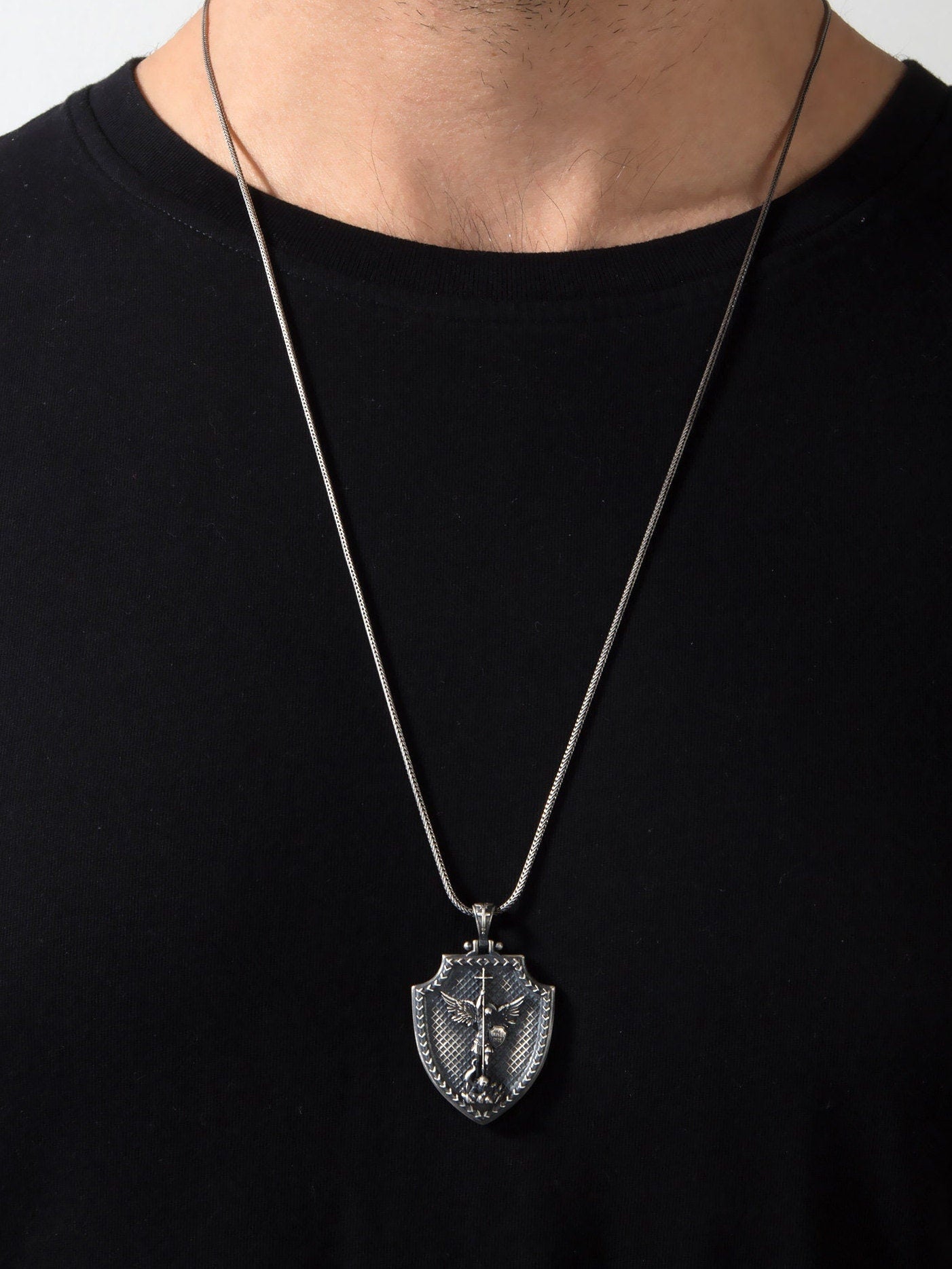 Silver Saint Michael Necklace, Archangel Michael Protects Us Necklace, Unisex Religious Jewelry, Birthday Gifts,