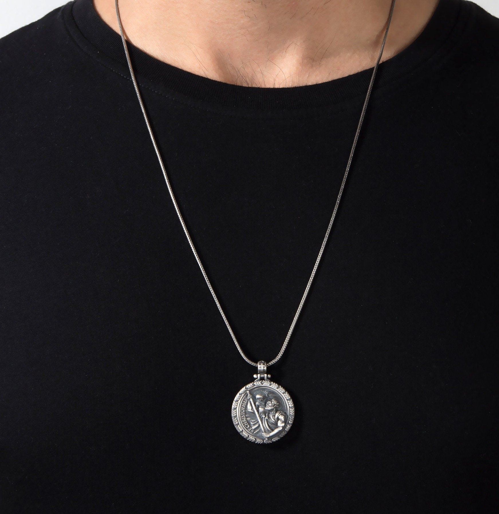 Silver Saint Christopher Necklace, St Christopher Pendants, Catholic Religious Jewelry, Birthday Gifts For Men, Unique Gift For Father's Day