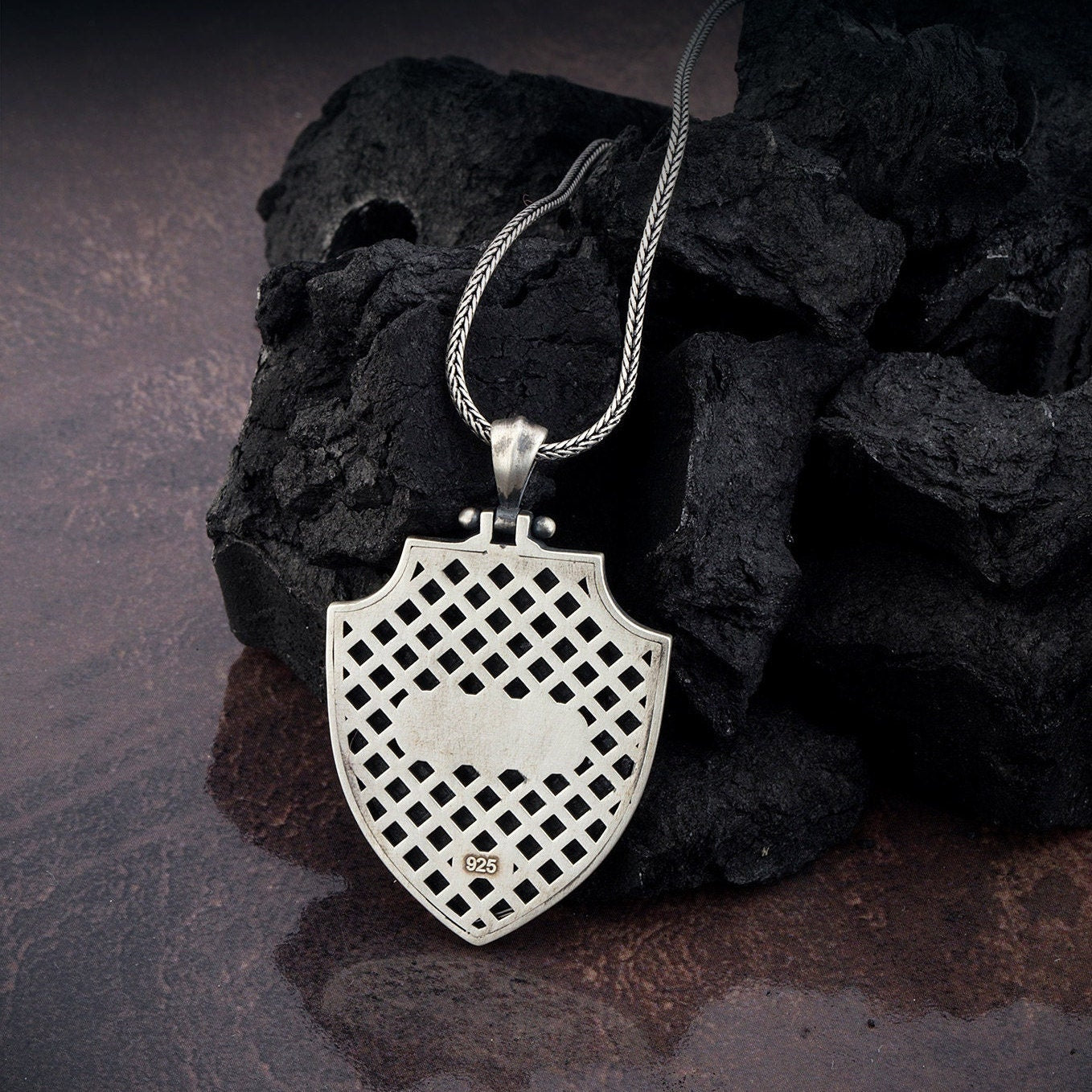 Sterling Silver Dragon Necklace, Dragon Pendant, Religious Necklaces, Gift For Husband, Cross Shield Necklace, Unique Gift For Father's Day