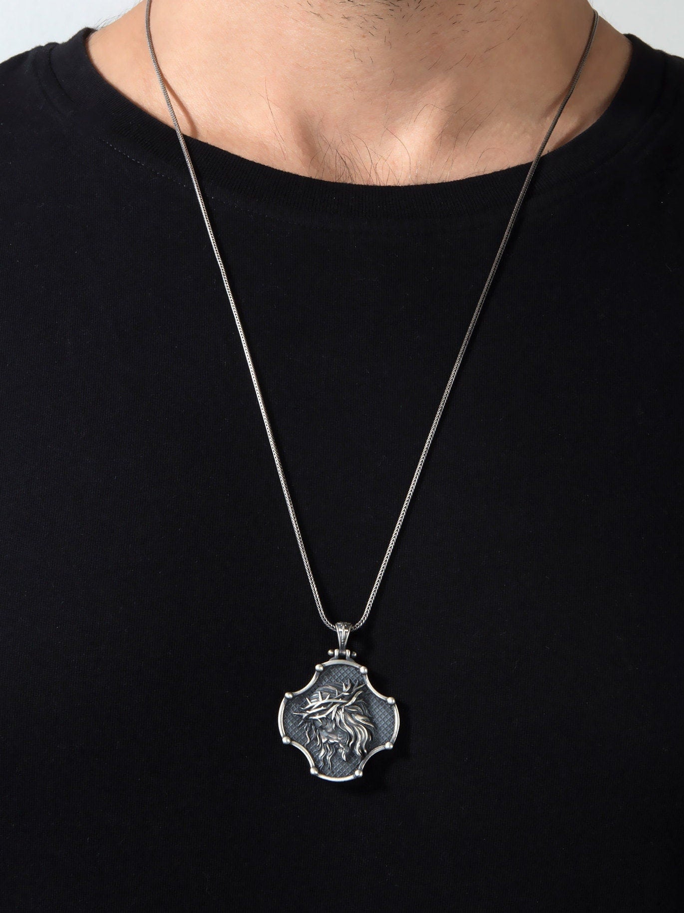 Sterling Silver Jesus Head Necklaces For Men, Jesus Christ Cross Necklaces For Women, Unisex Religious Jewelry, Unique Gift For Father's Day
