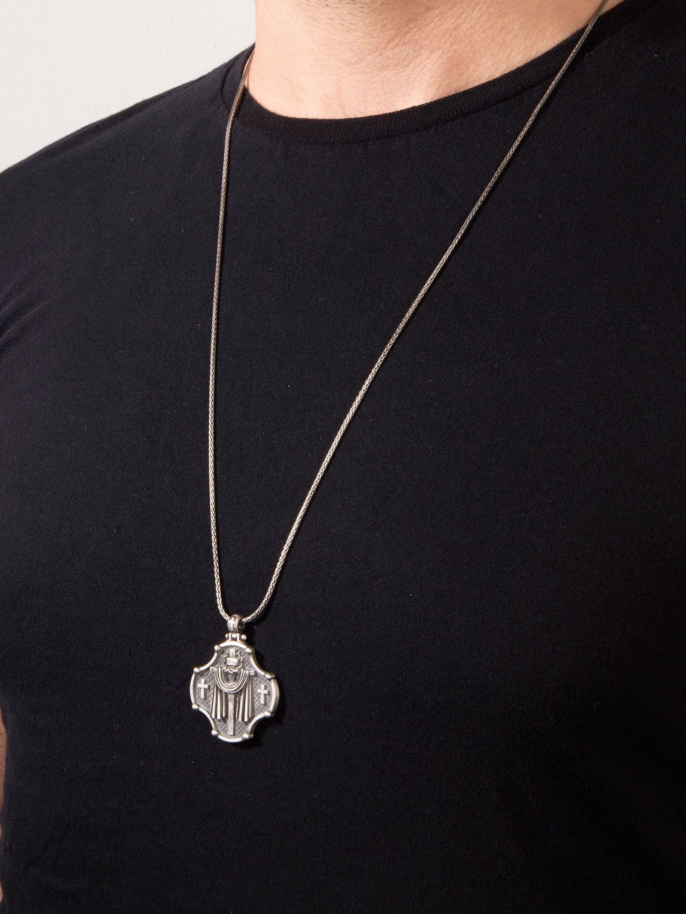 Solid Silver Crucifix Necklace, Catholic Cross Necklace, Religious Jewelry, Gift For Men, Christian Medallion, Unique Gift For Father's Day