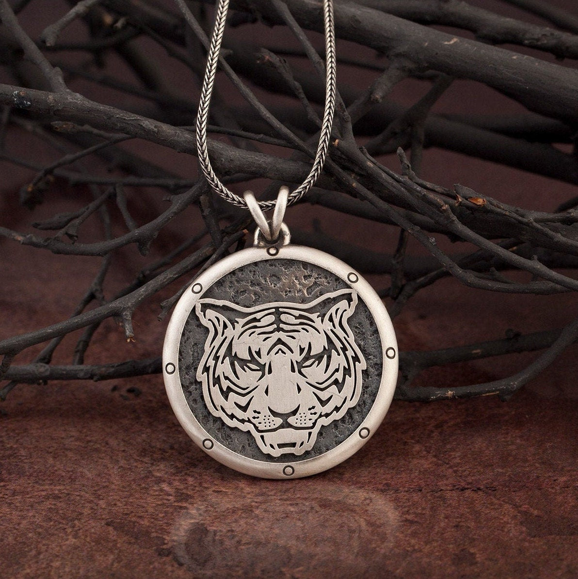 Solid Silver Tiger Necklace, Animal Necklace For Man, Wild Tiger Pendant, Tiger Claw Pendant, Gift For Father, Unique Gift For Father's Day