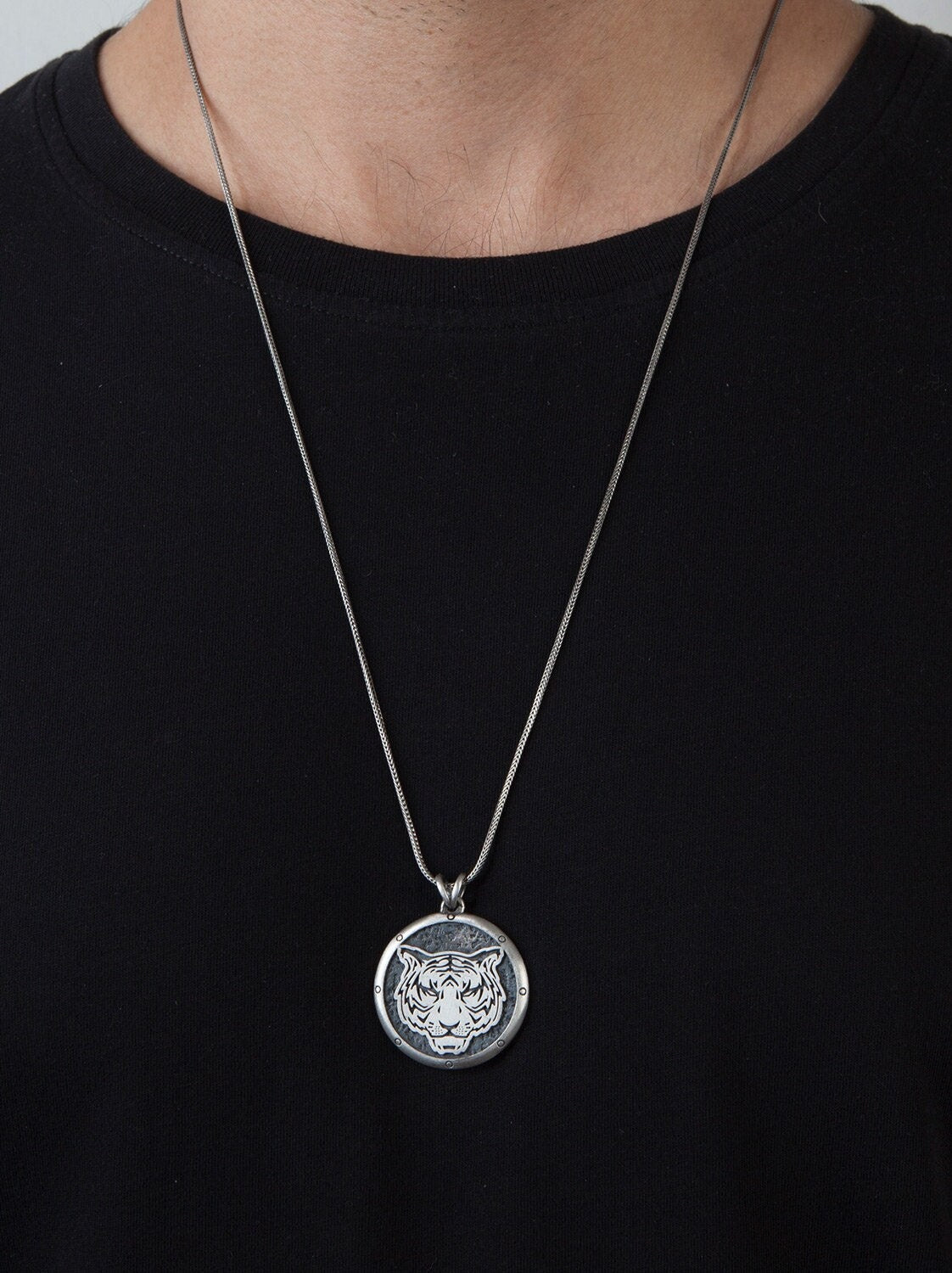 Solid Silver Tiger Necklace, Animal Necklace For Man, Wild Tiger Pendant, Tiger Claw Pendant, Gift For Father, Unique Gift For Father's Day