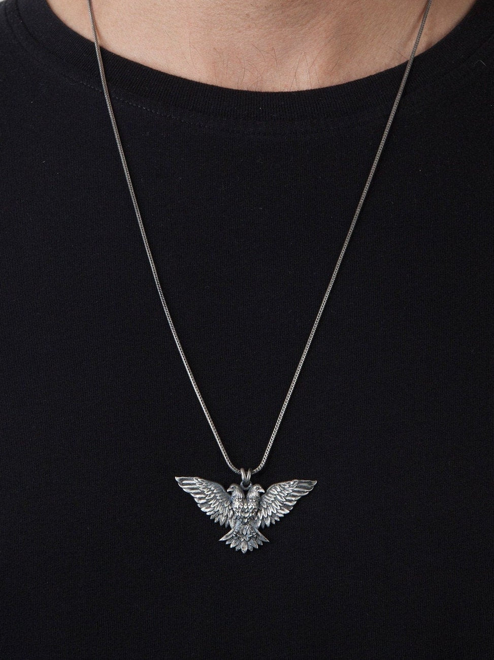 Sterling Silver Eagle Pendant, Jewelry For Man, Gift For Father's, Double Headed Eagle, Winged Eagle Necklace, Unique Gift For Father's Day