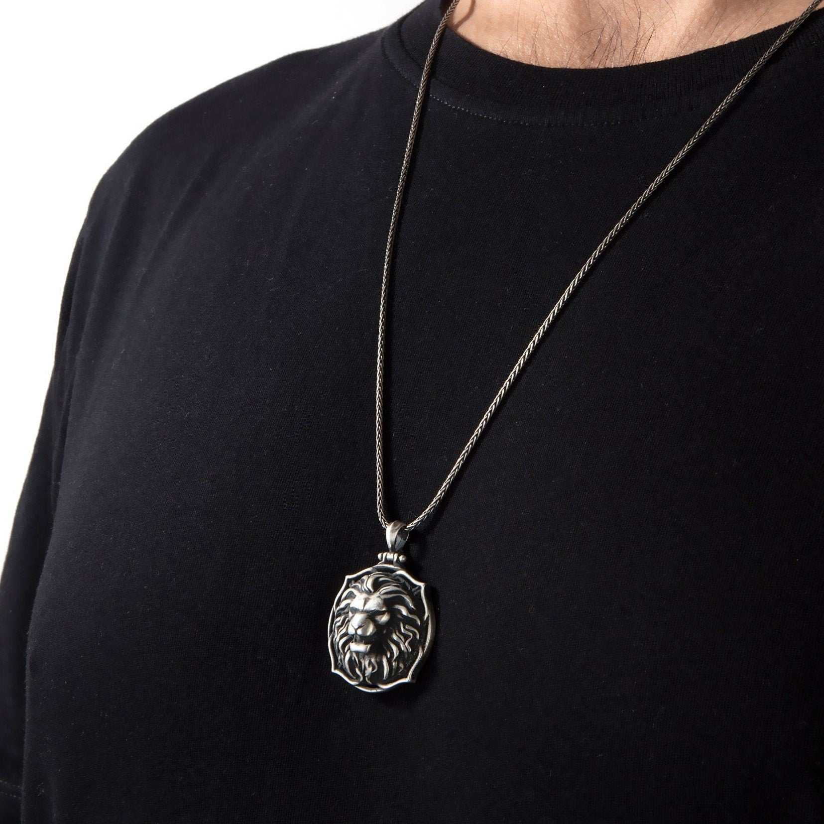 Solid Silver Lion Pendants, Lion Medallion, Wild Lion Necklace, Animal Necklace For Men's, Gift For Father's, Unique Gift For Father's Day