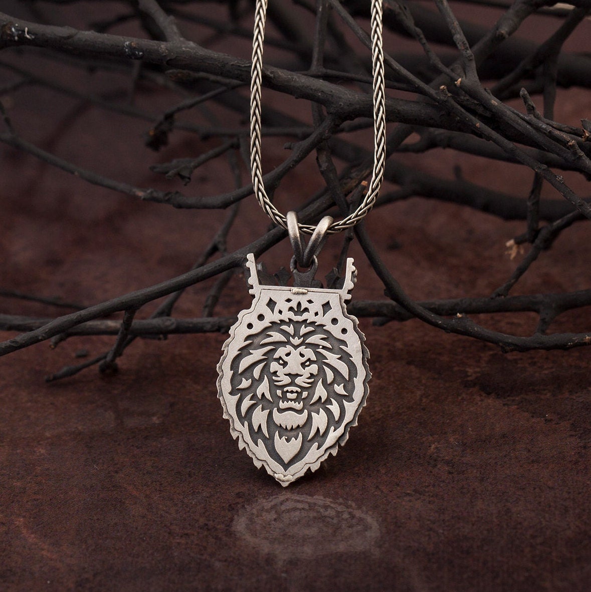 Solid Silver Lion King Necklace, Wild Lion Man Necklace, King Crown Lion Pendant, Silver Jewelry Gift For Dad, Unique Gift For Father's Day