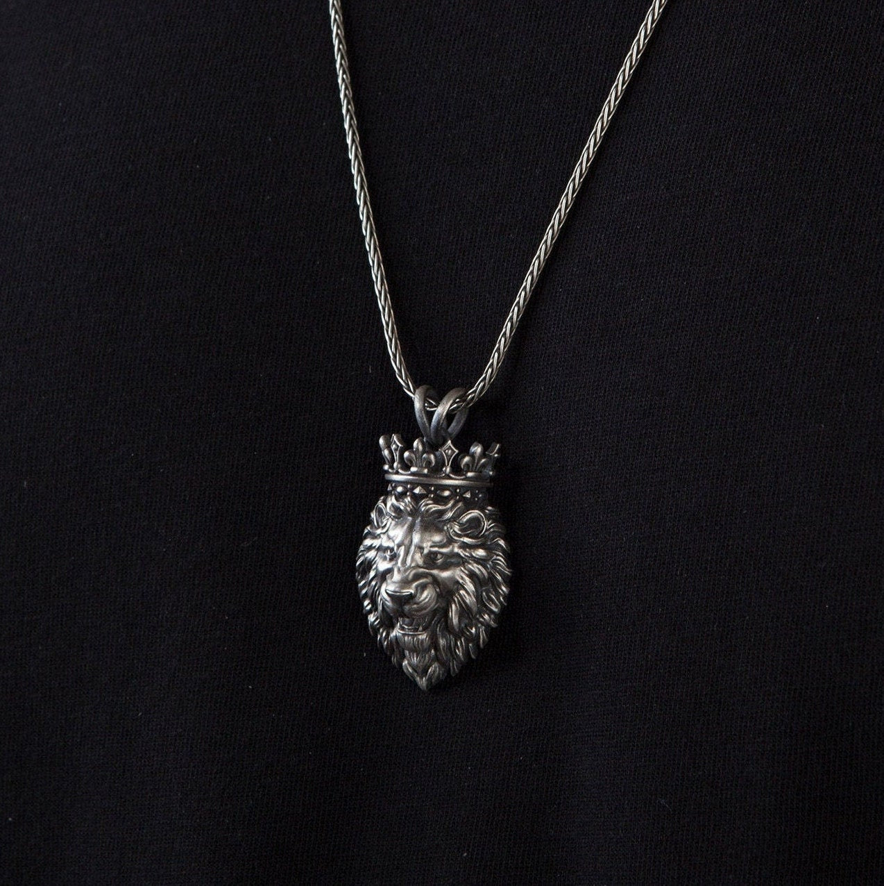 Solid Silver Lion King Necklace, Wild Lion Man Necklace, King Crown Lion Pendant, Silver Jewelry Gift For Dad, Unique Gift For Father's Day
