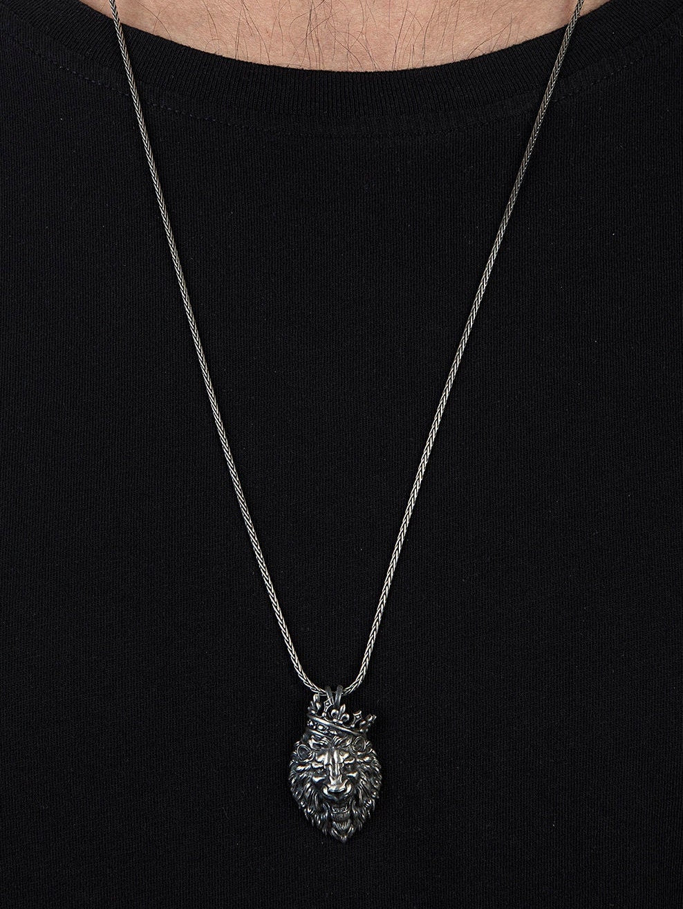Solid Silver King Crowned Lion Pendant, Wild Lion Necklace For Man, Gift For Father, Best Gifts For Boyfriend, Unique Gift For Father's Day