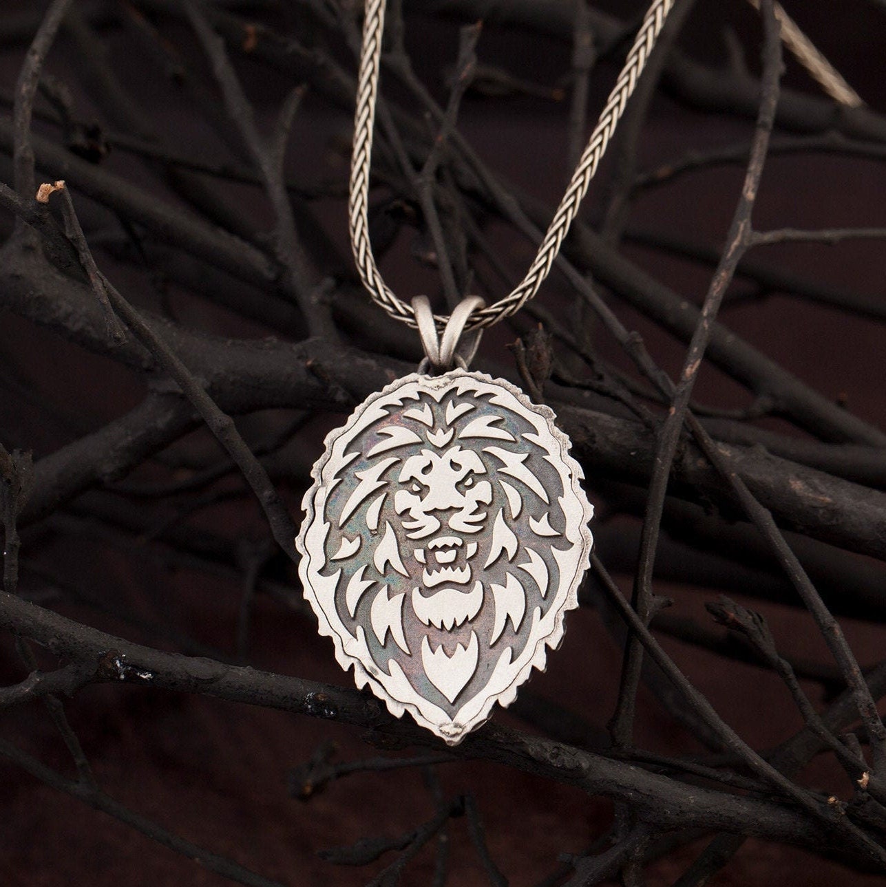 Solid Silver Lion Relief Necklace, Lion Man Pendant, Gift For Dad, Unique Lion Necklace, Best Gift For Friend, Unique Gift For Father's Day